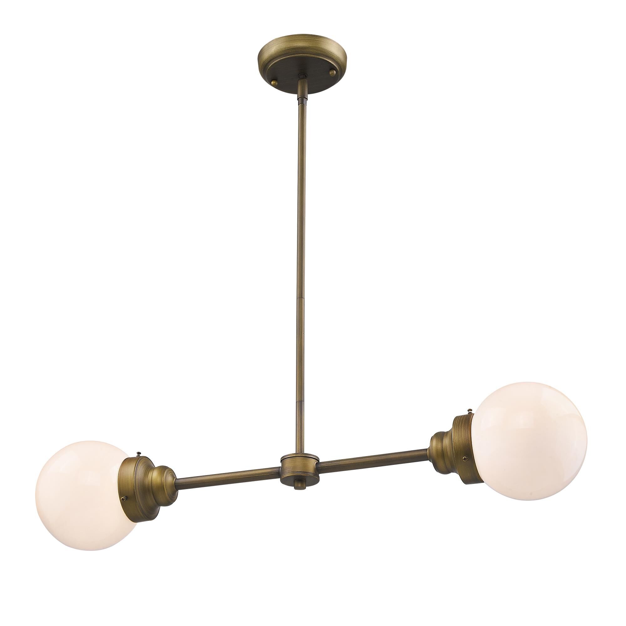Shown in Raw Brass finish and Opal glass and Opal, Glass Globes shade