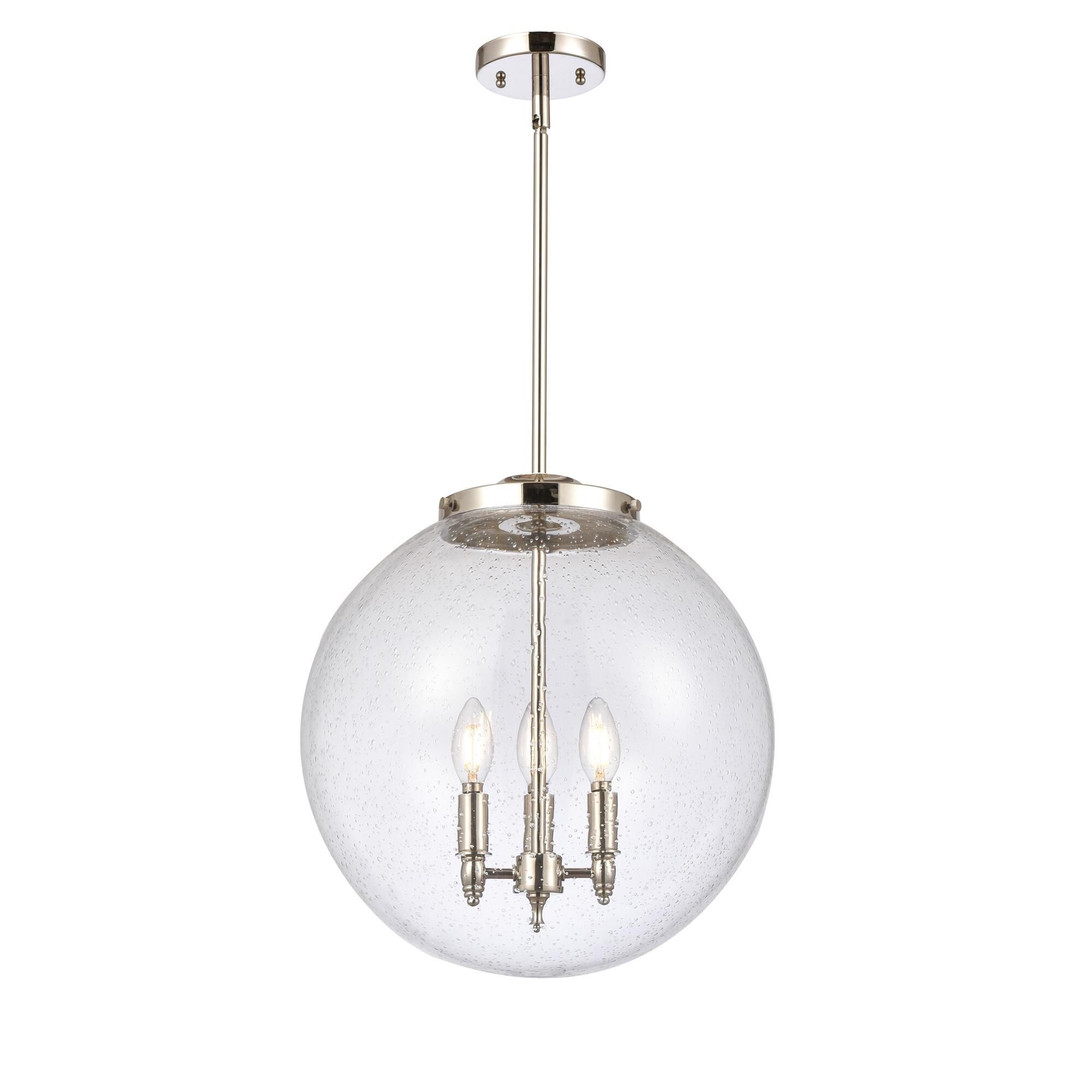 Shown in Polished Nickel finish and Seedy Beacon glass