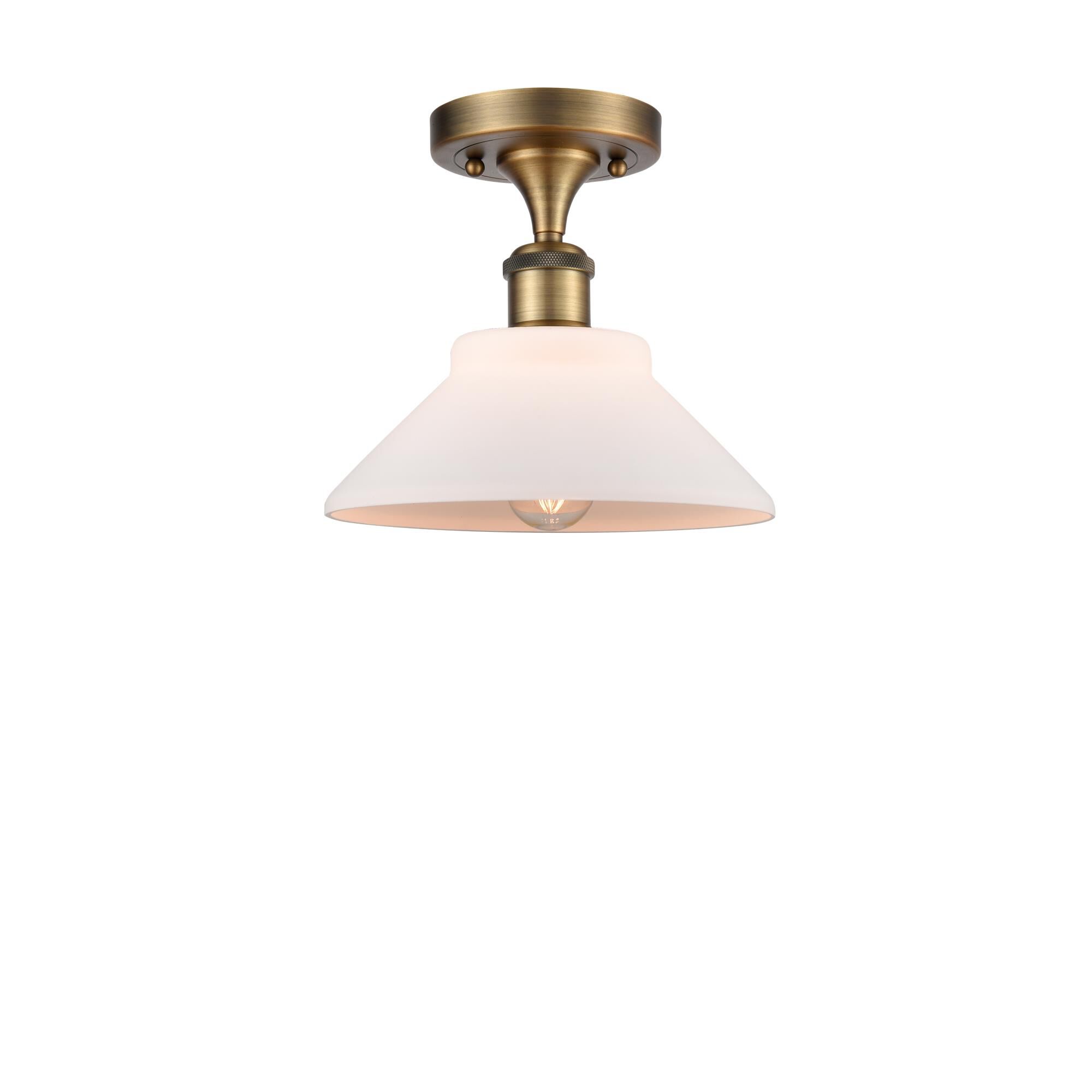 Shown in Brushed Brass finish and Disc glass and Glass shade