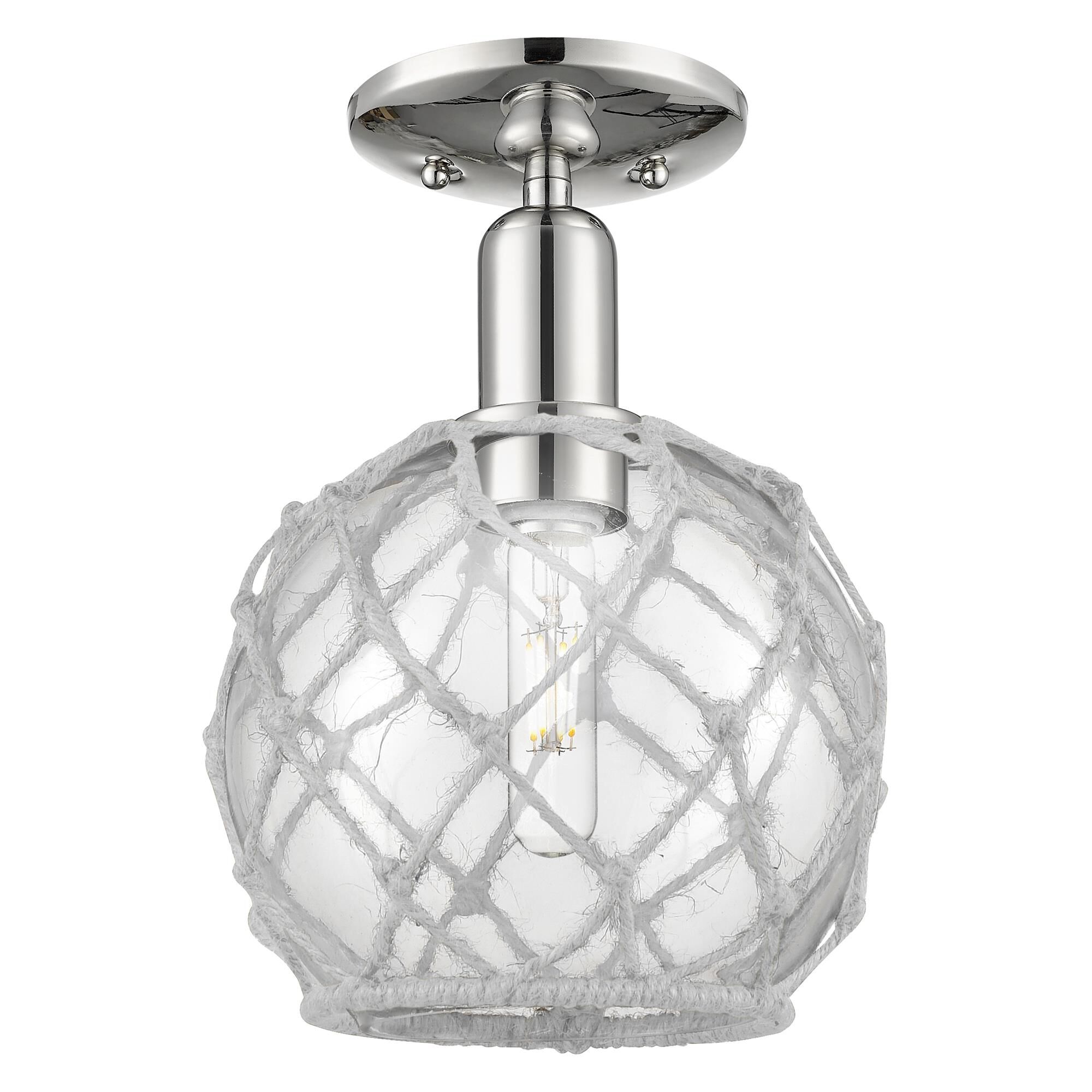 Shown in Polished Nickel finish and Clear with White Rope glass