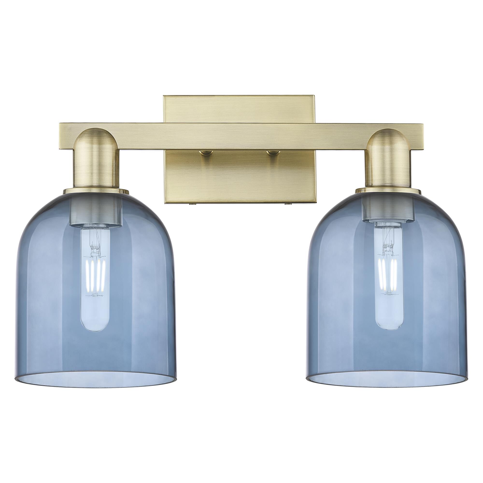 Shown in Antique Brass finish and Blue glass