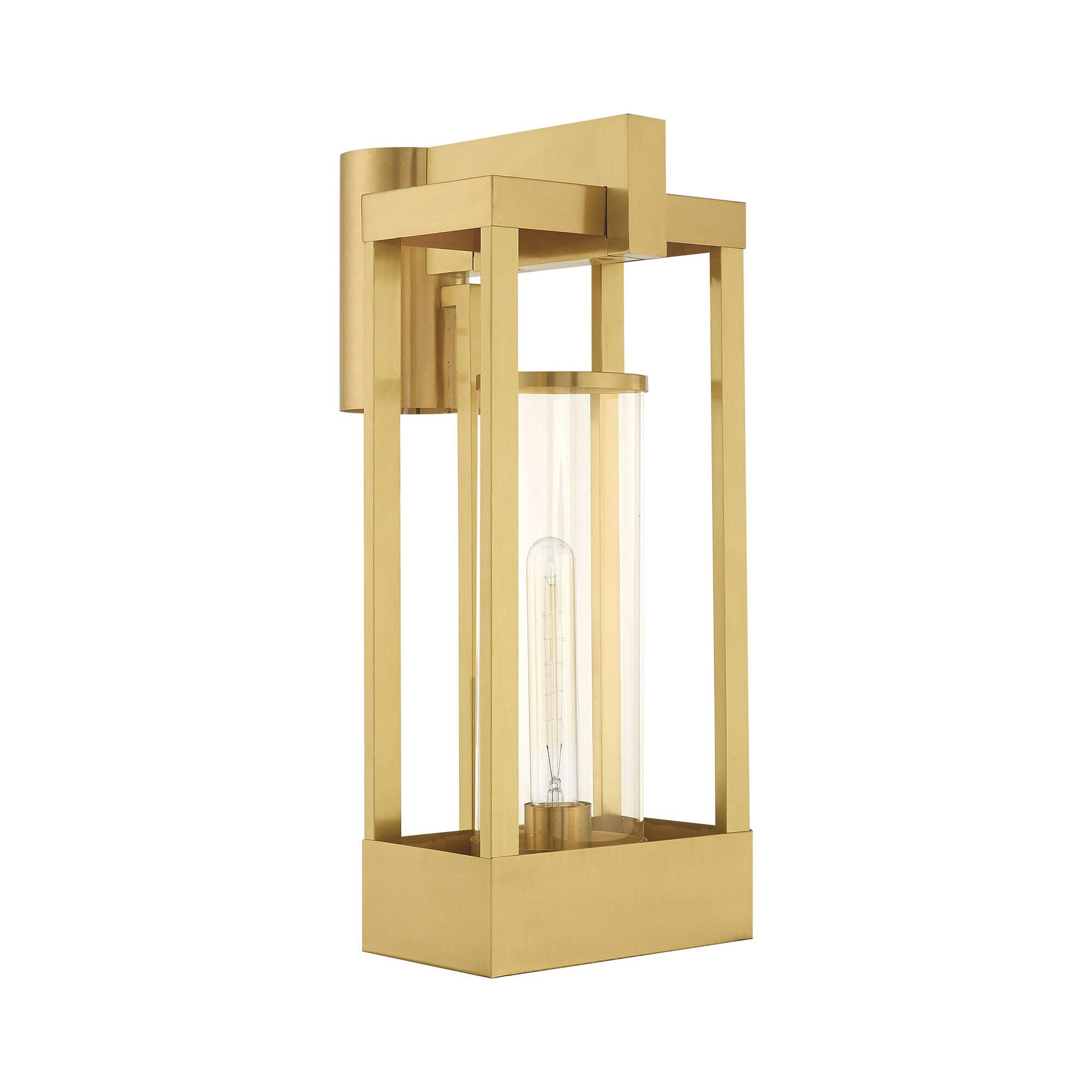 Shown in Satin Brass finish and Cylinder Clear glass