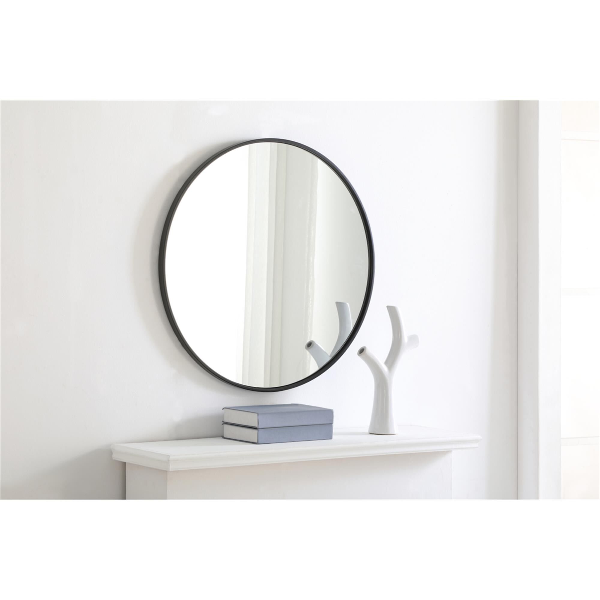 Shown in Black finish and Clear Mirror Beveled glass