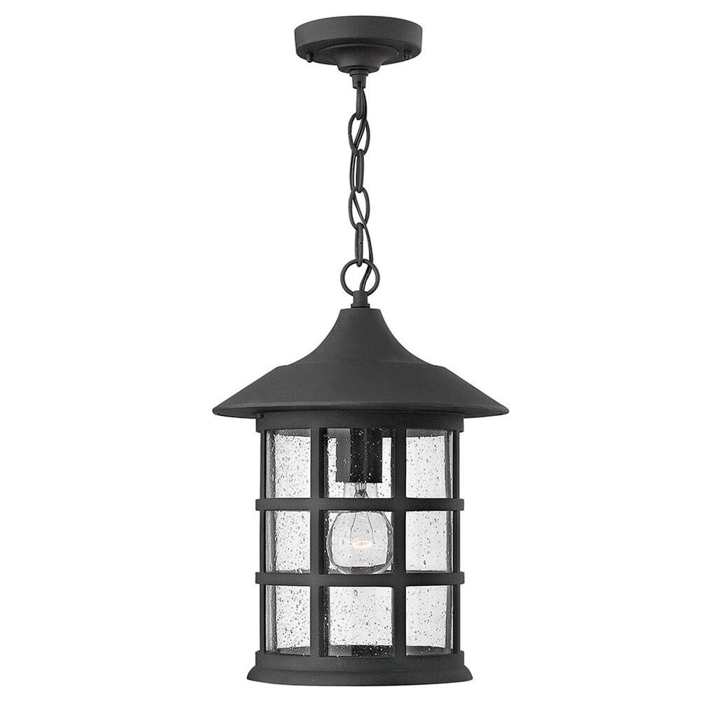 Shown in Black finish and Clear Seedy glass