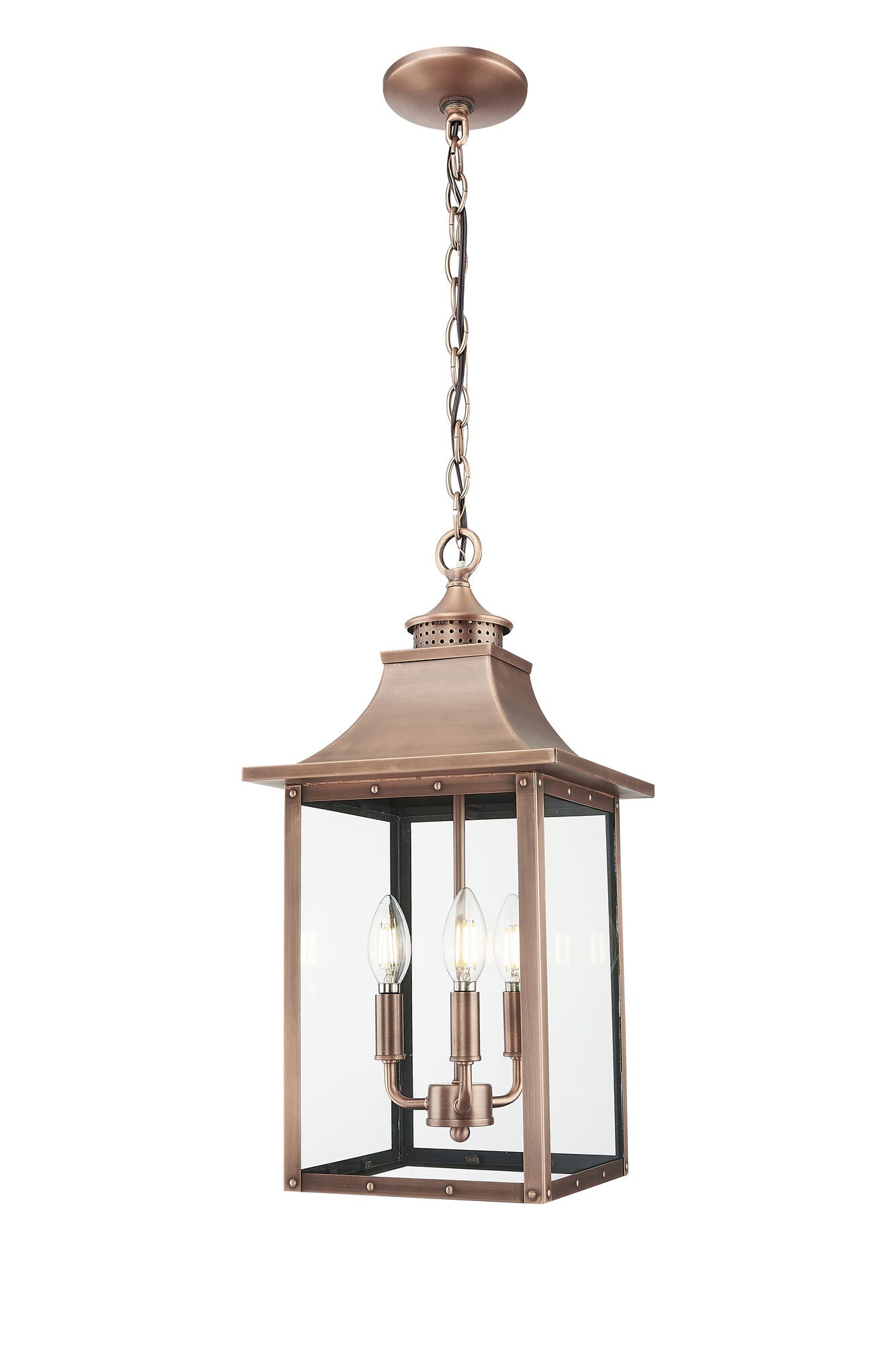 Shown in Copper Patina finish and Clear glass and Clear Glass Panes shade