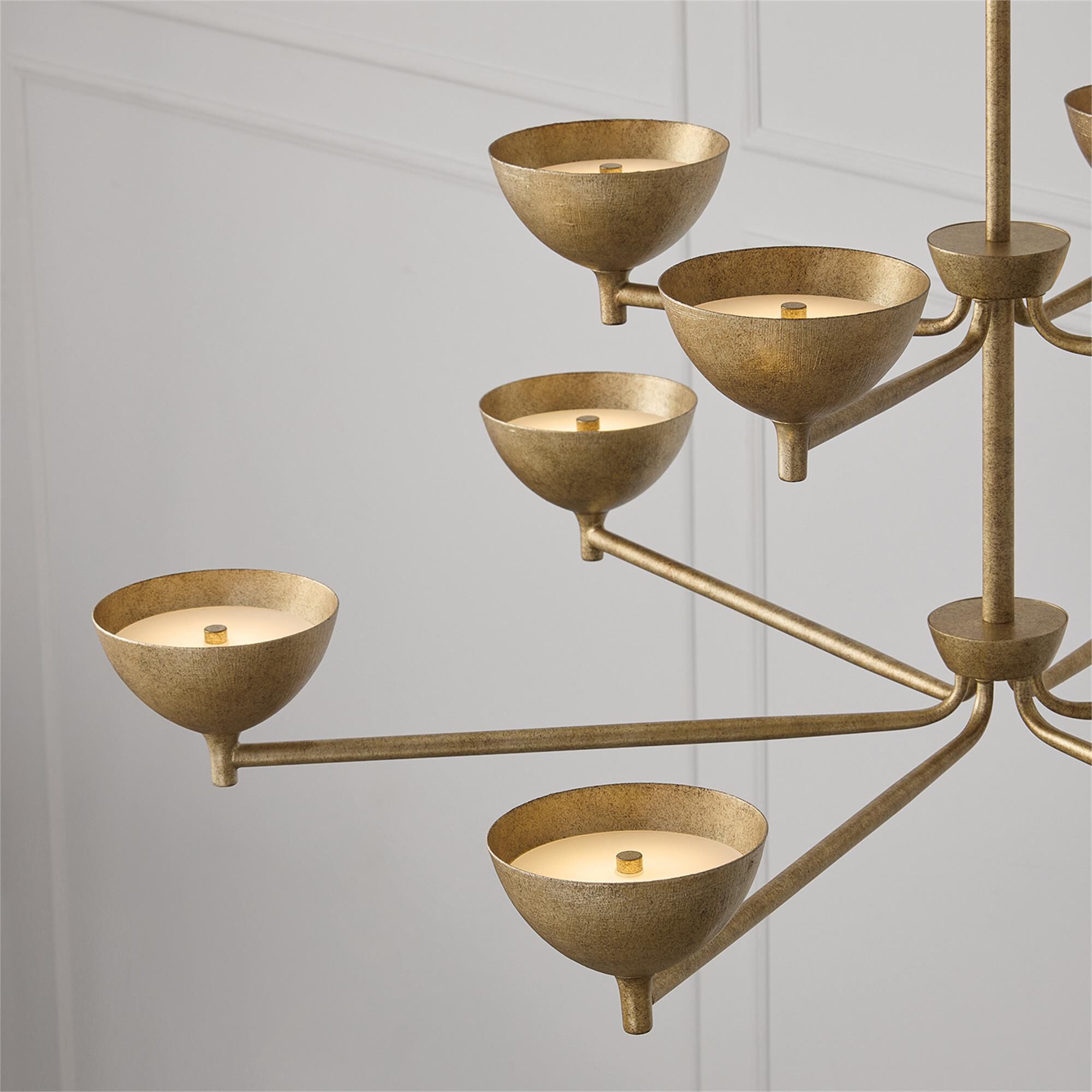 Shown in Feathered Gold finish and Textured Metal s shade