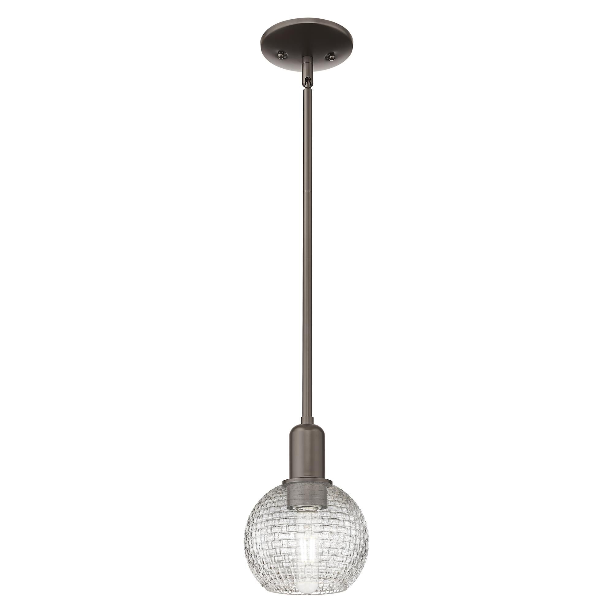 Shown in Oil Rubbed Bronze finish and Clear Basketweave glass