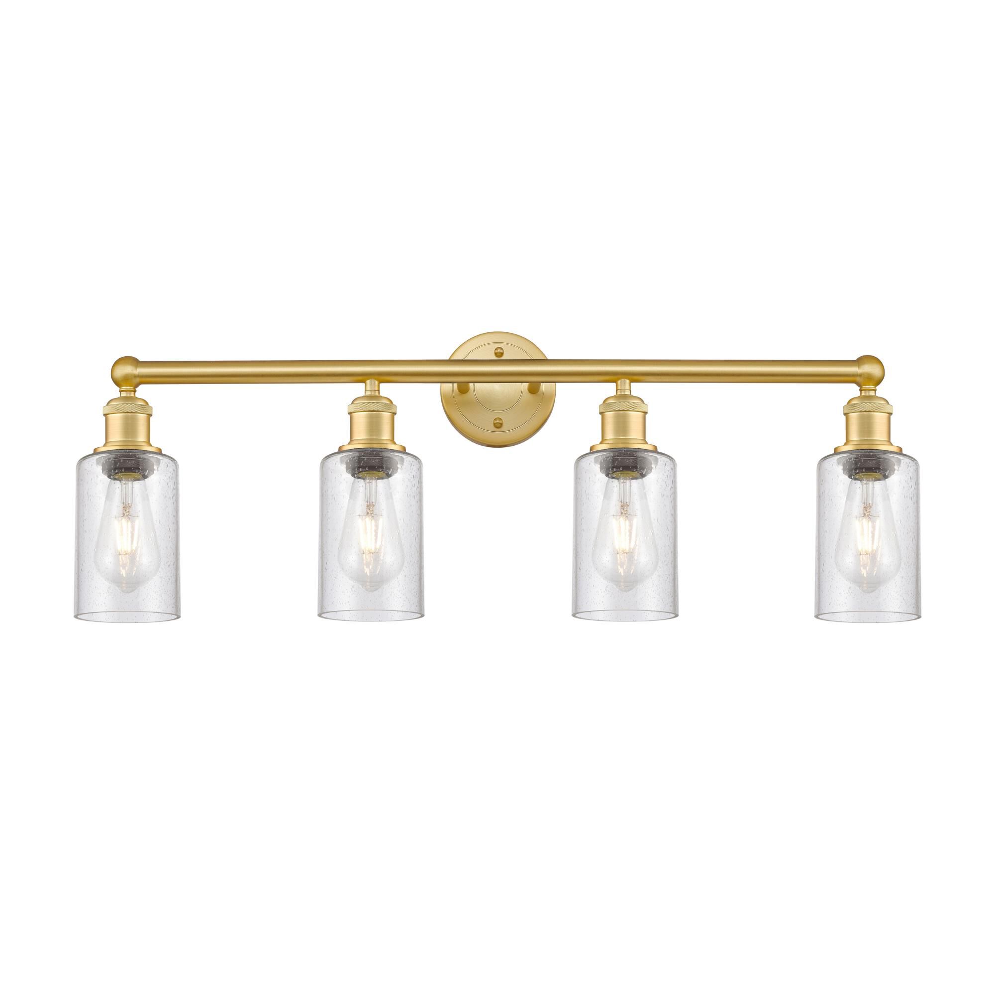 Shown in Satin Gold finish and Seedy glass