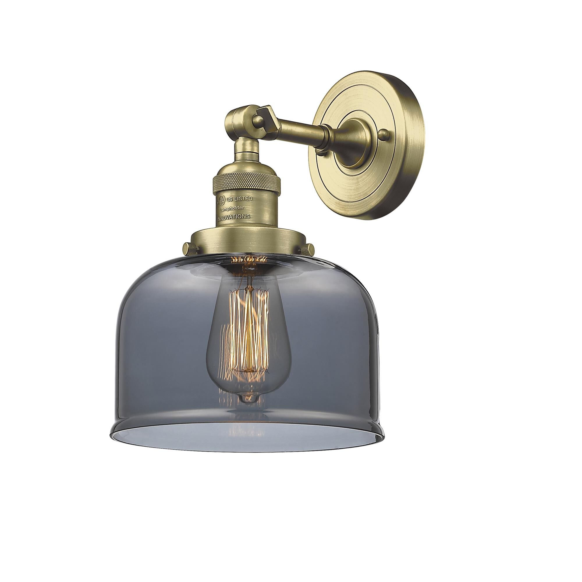 Shown in Antique Brass finish and Plated Smoked glass
