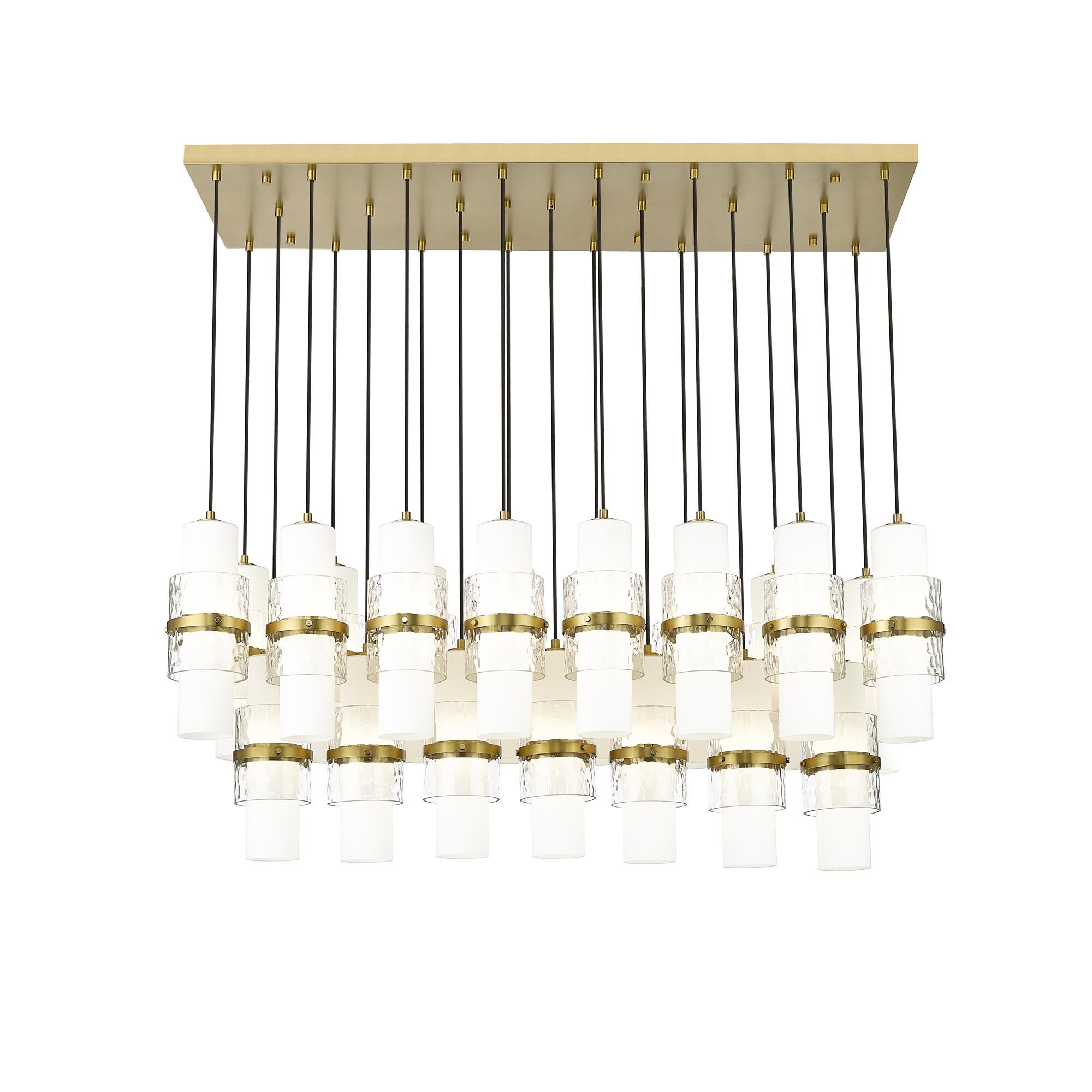 Shown in Modern Gold finish and Clear + Etched Opal glass and Clear + Etched Opal shade