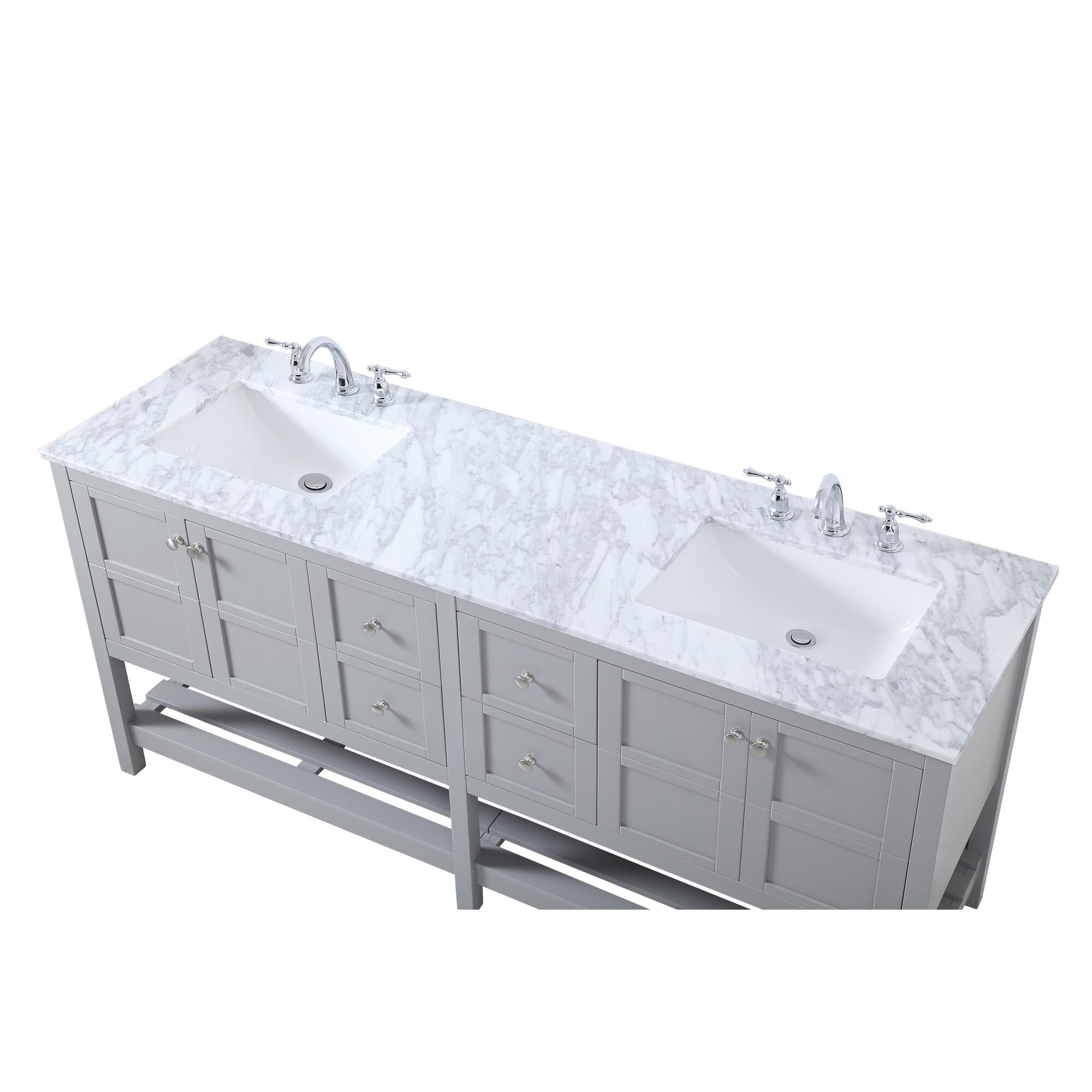 Shown in Gray And Brushed Nickel With Carrara White Marble finish