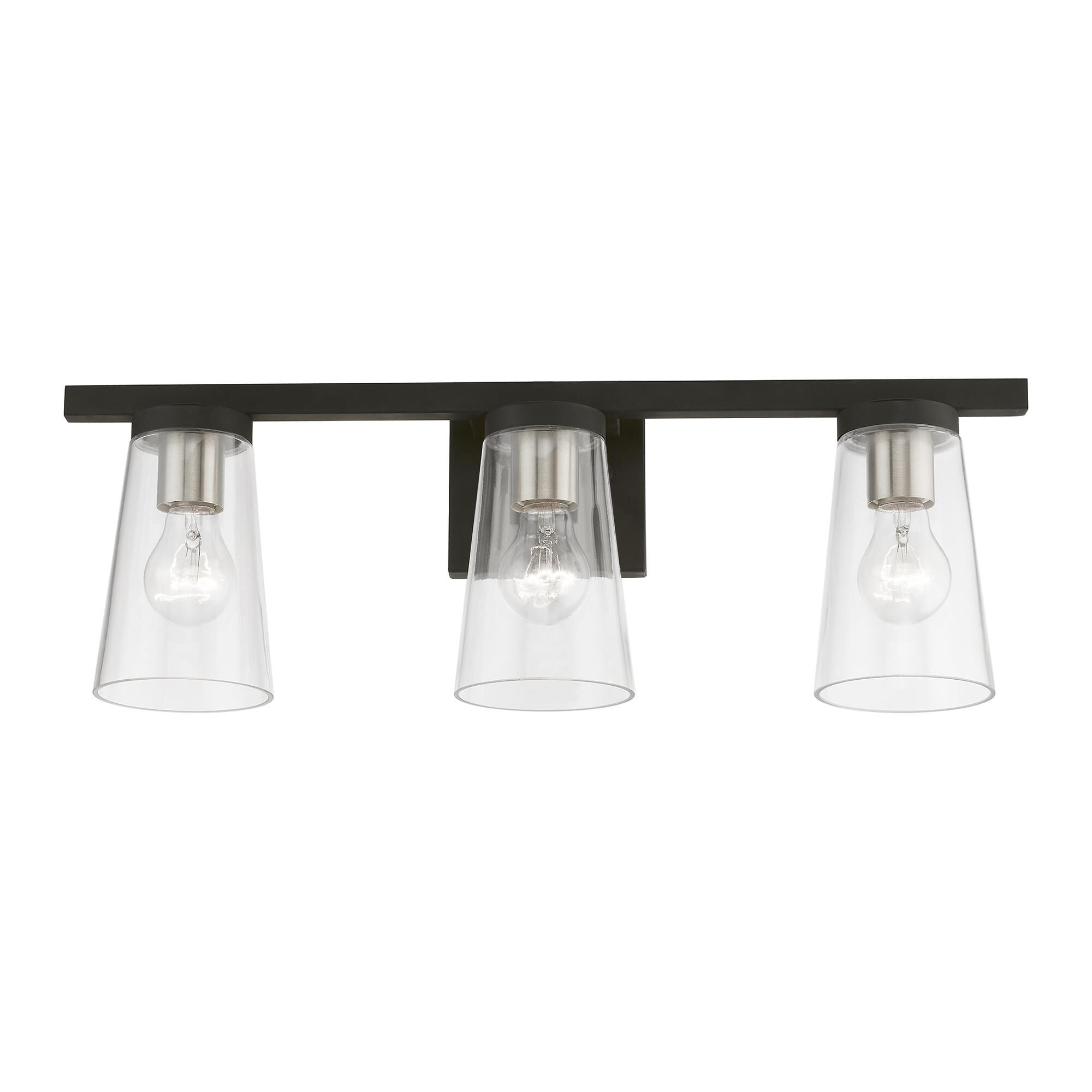 Shown in Black with Brushed Nickel Accents finish and Clear glass