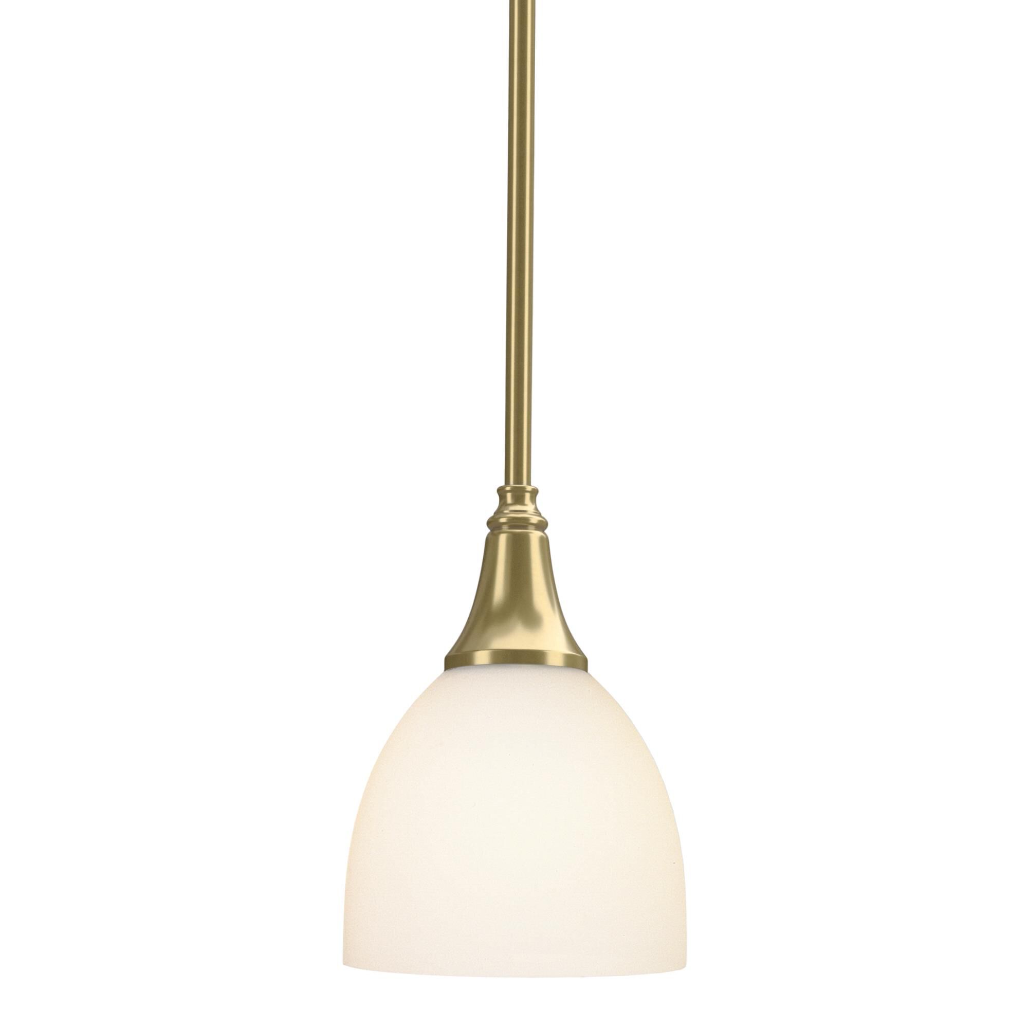 Shown in Modern Brass finish and Opal glass