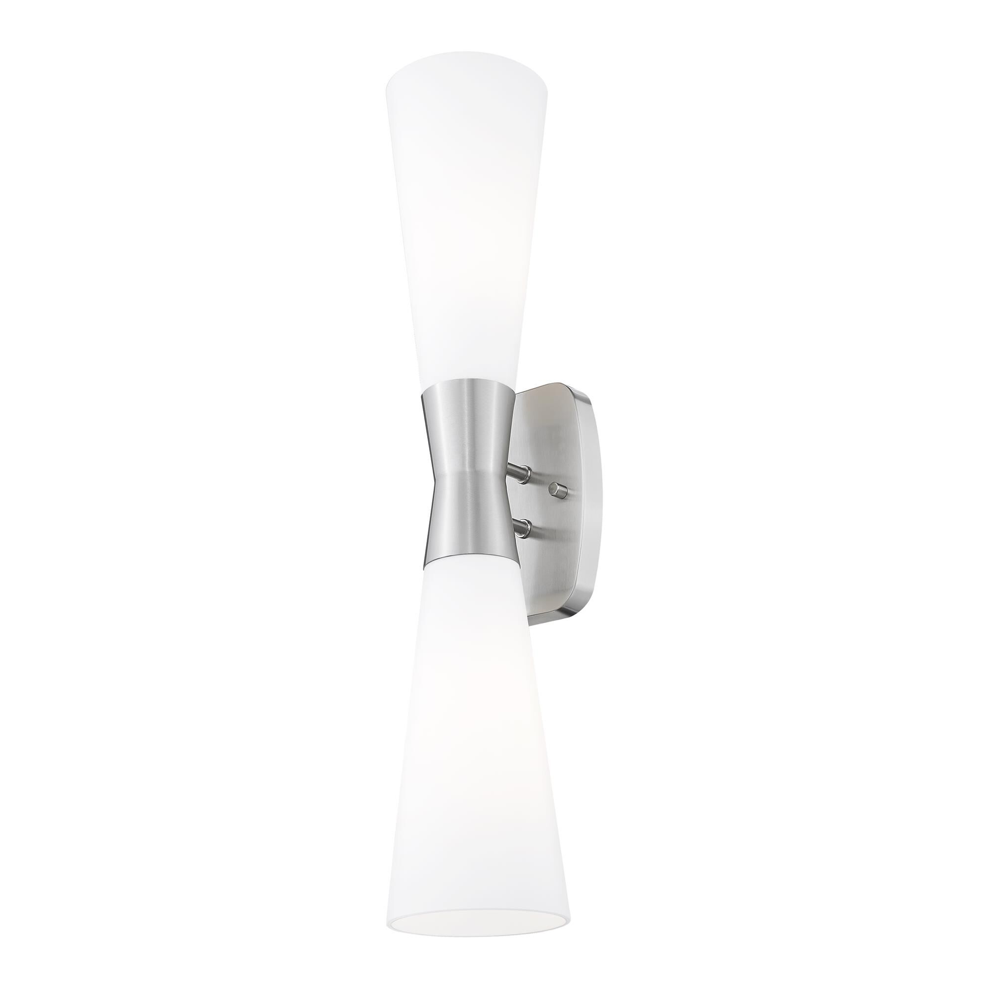 Shown in Brushed Nickel finish and White Opal glass
