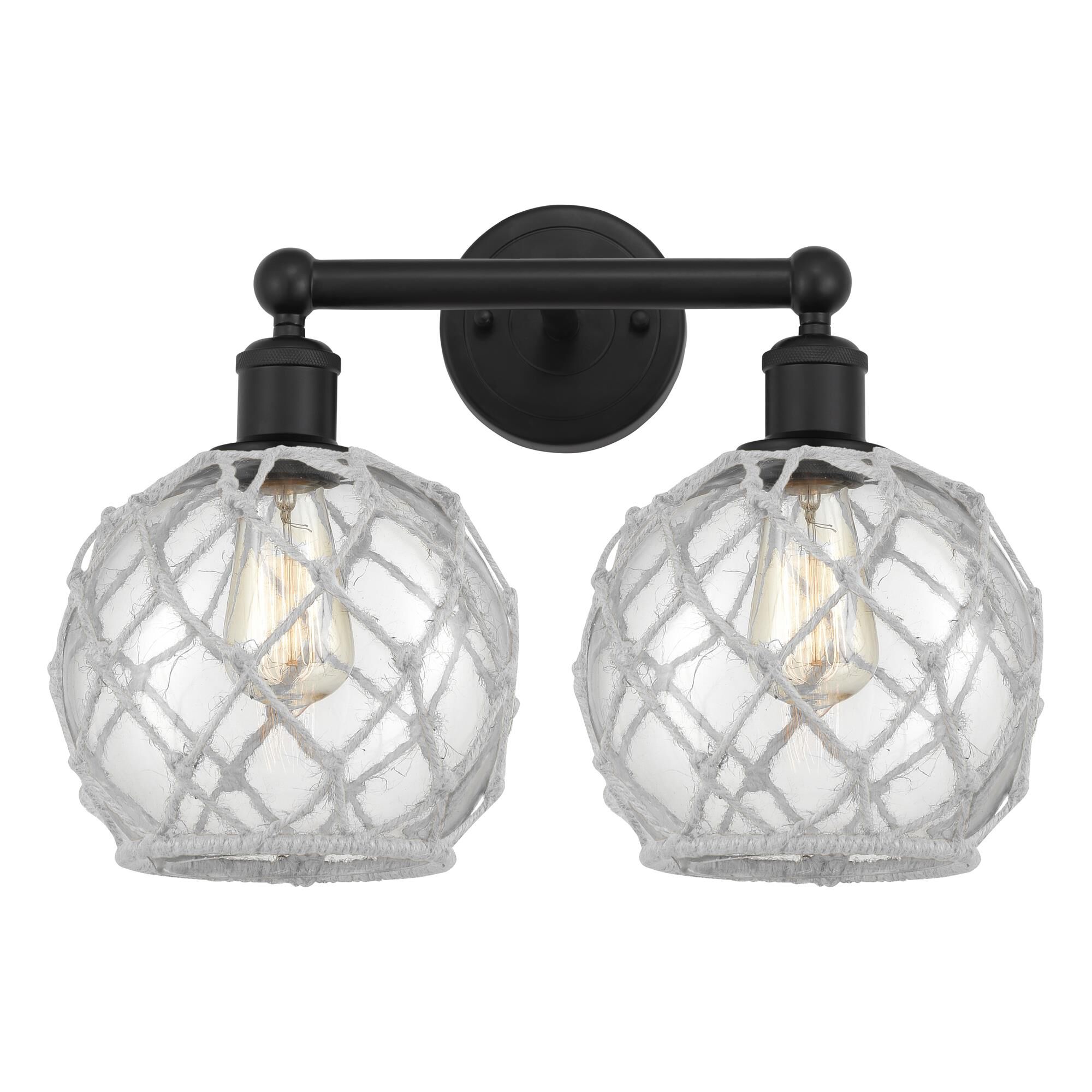 Shown in Matte Black finish and Clear with White Rope glass