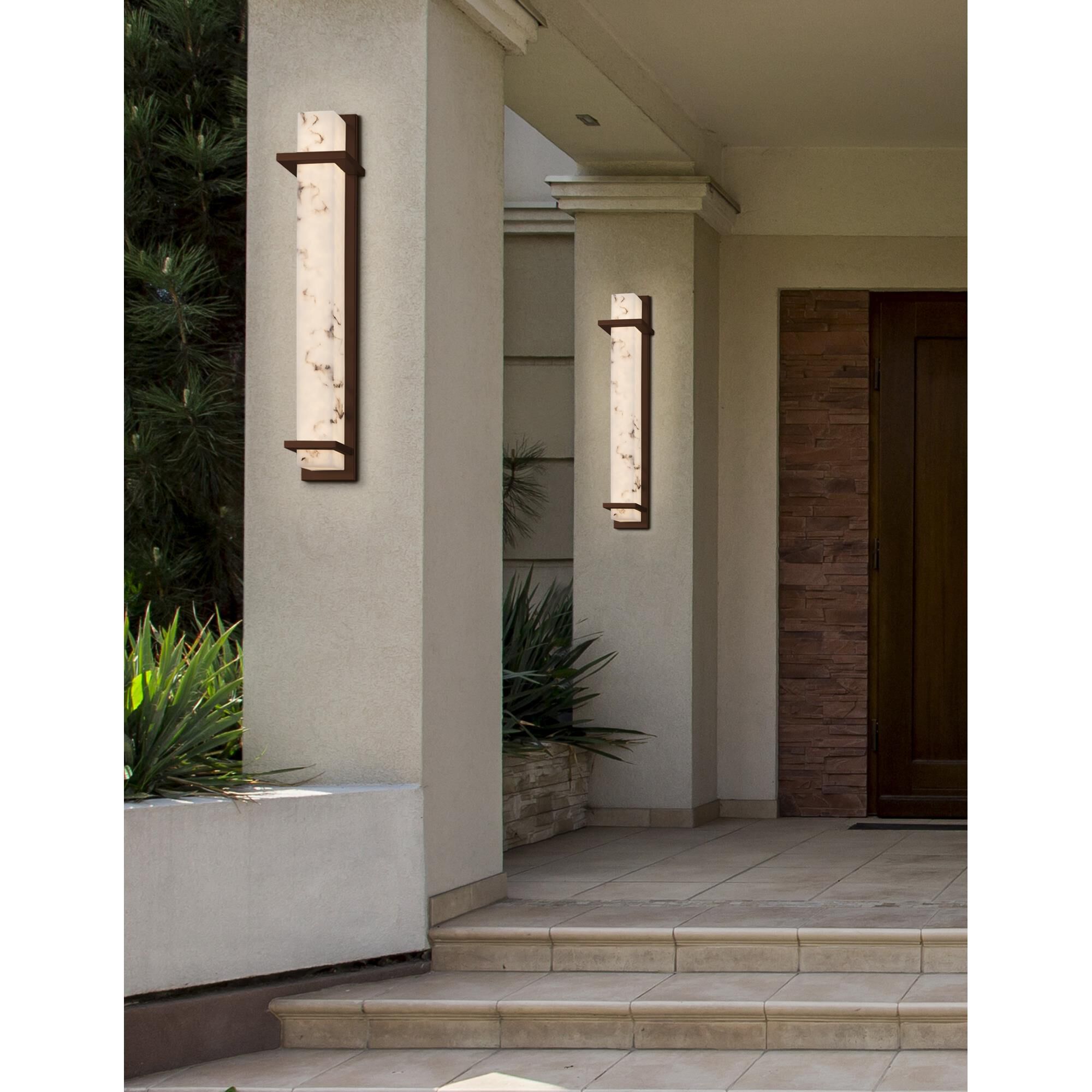 Shown in Dark Bronze finish and Faux Alabaster Resin glass