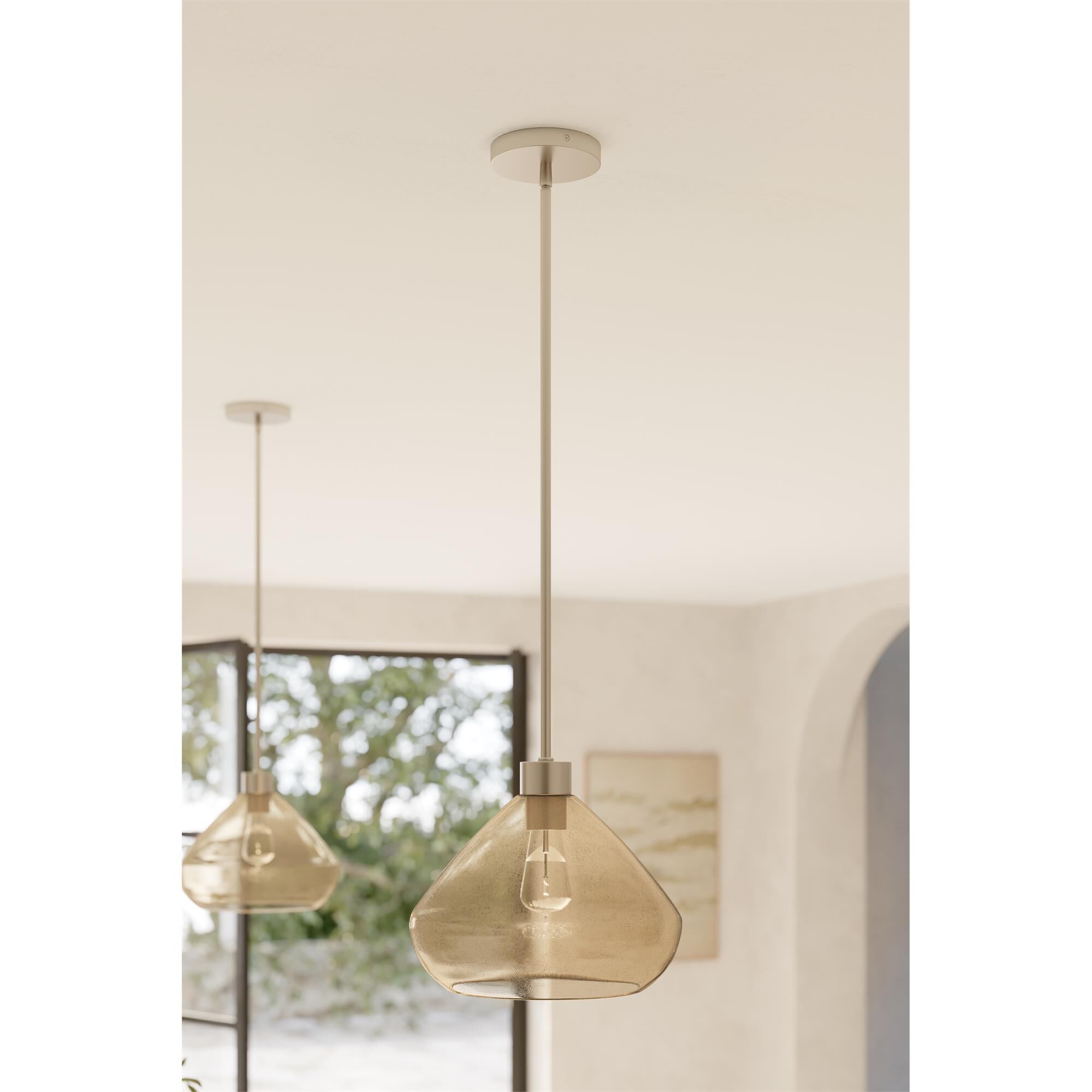 Shown in Brushed Nickel finish and Brown Bubble glass