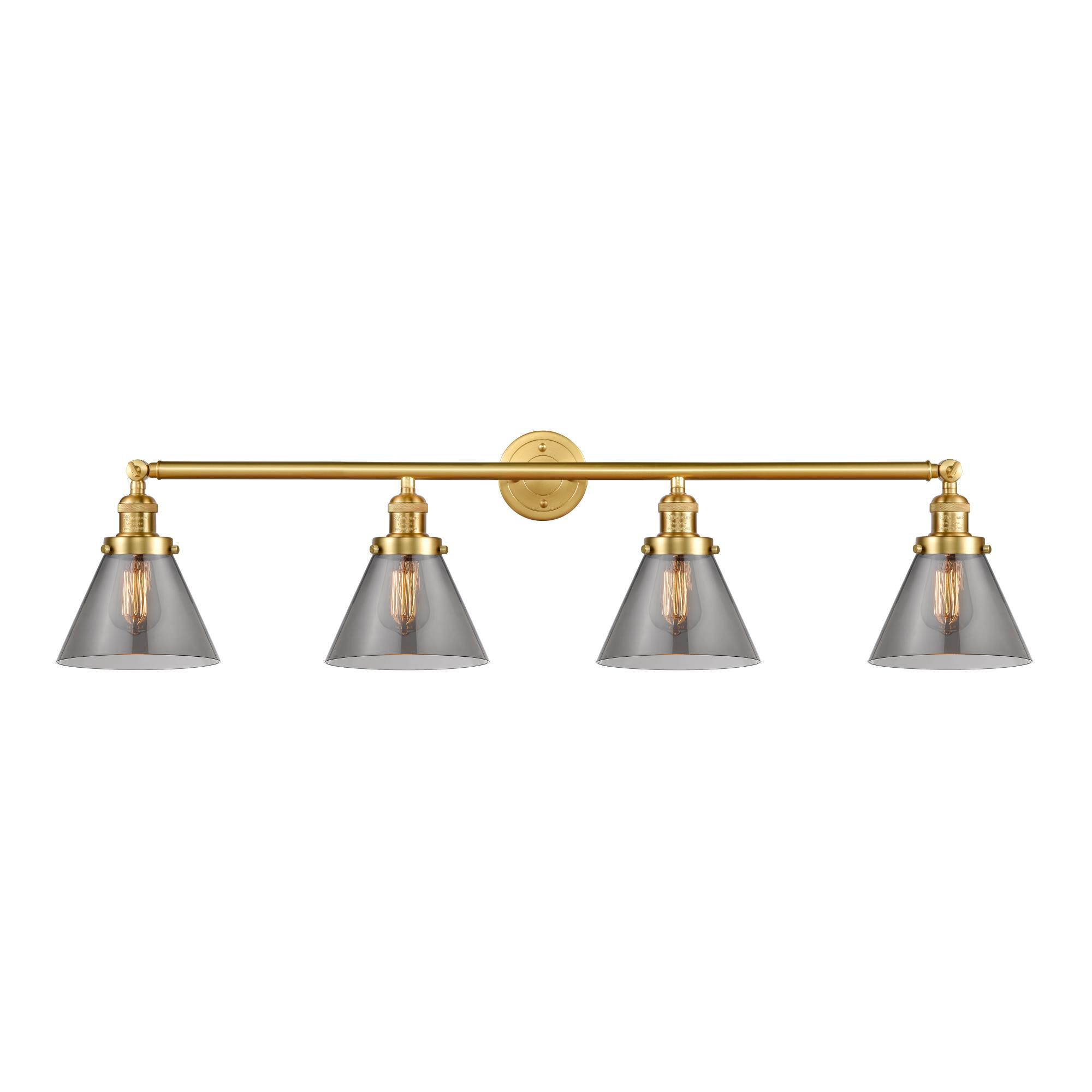 Shown in Satin Gold finish and Plated Smoke Large Cone glass