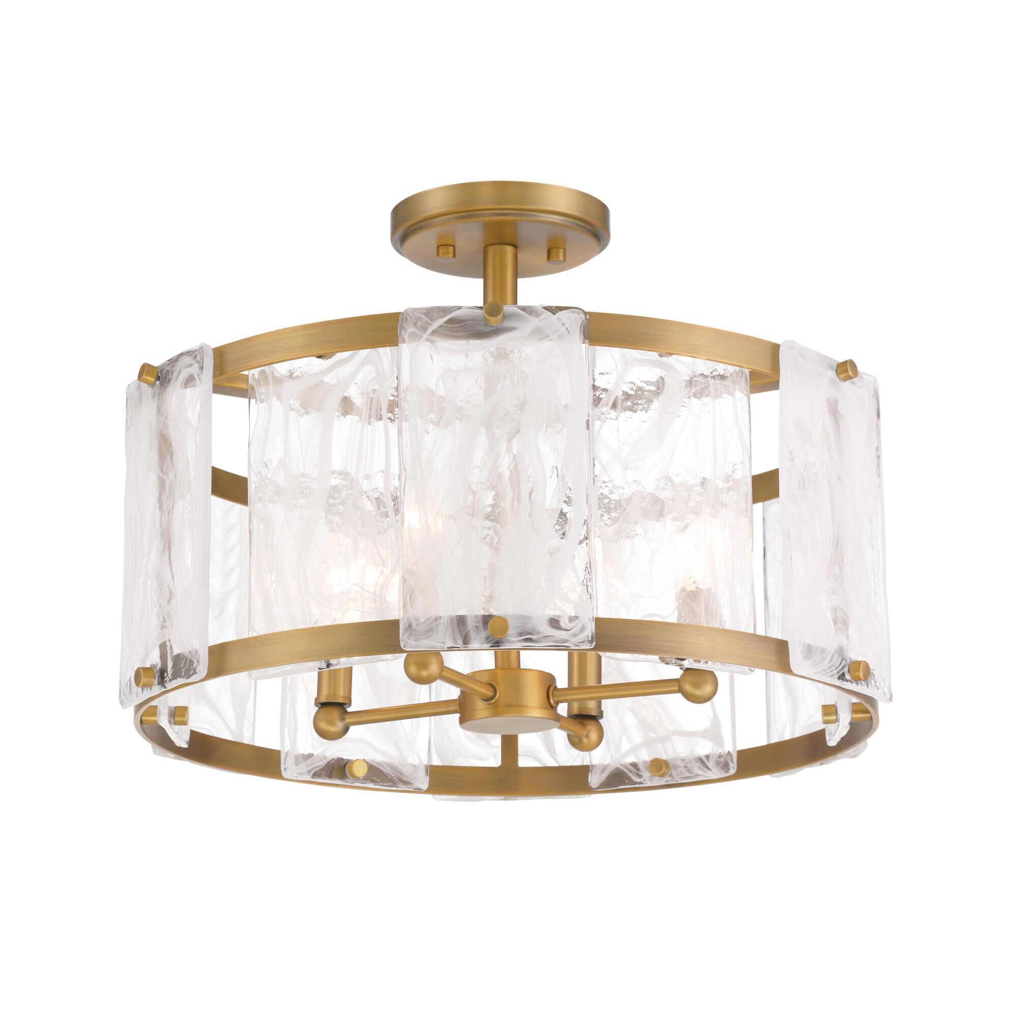 Shown in Legacy Brass finish and White Swirl glass and Glass shade