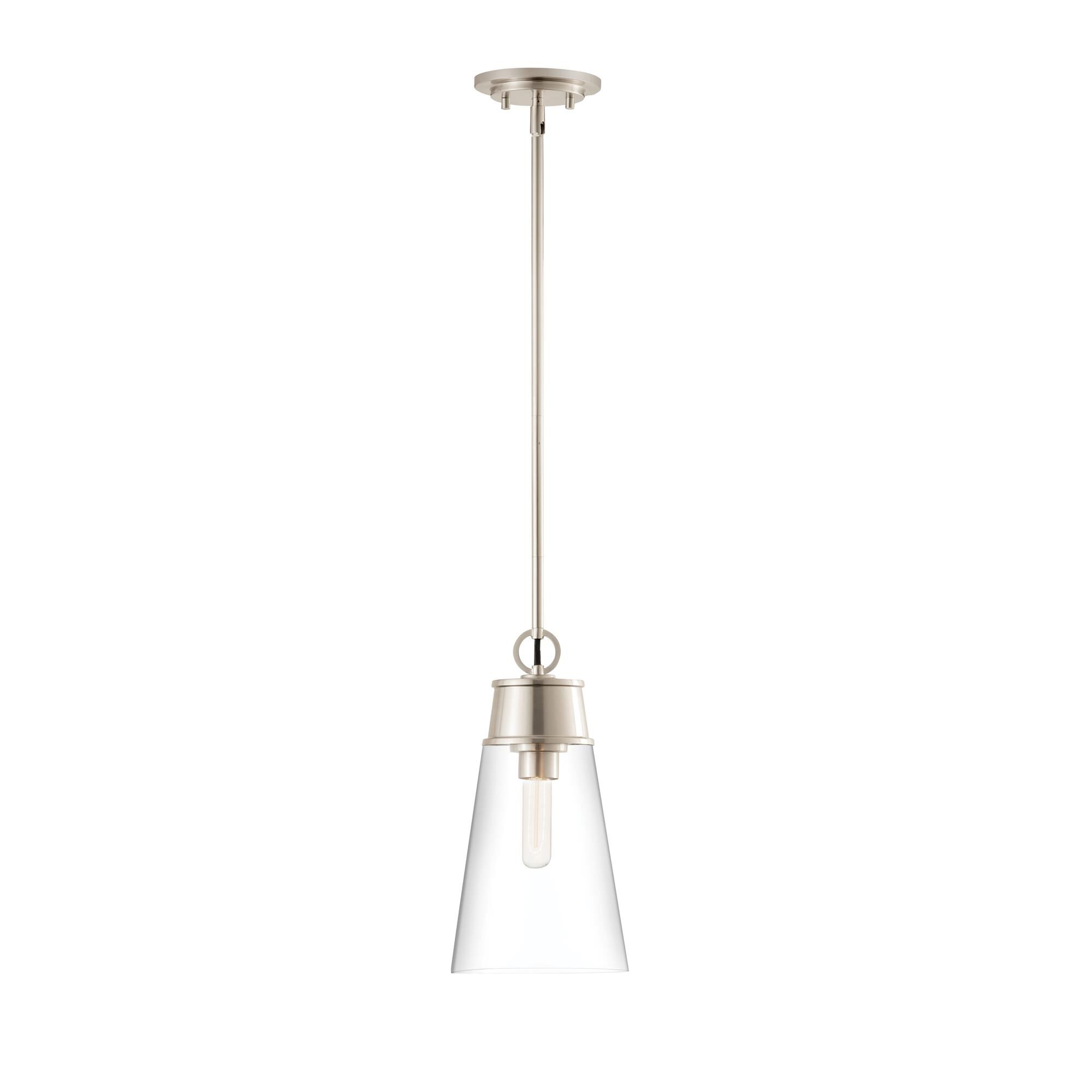 Shown in Brushed Nickel finish and Glass shade