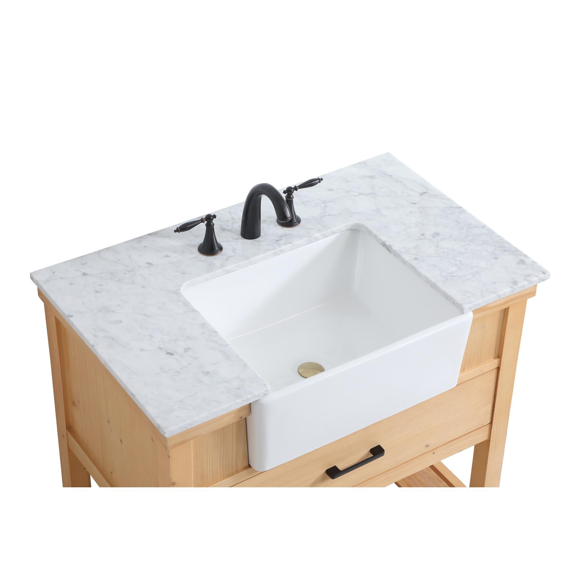 Shown in Natural Wood finish and Without Backsplash accent