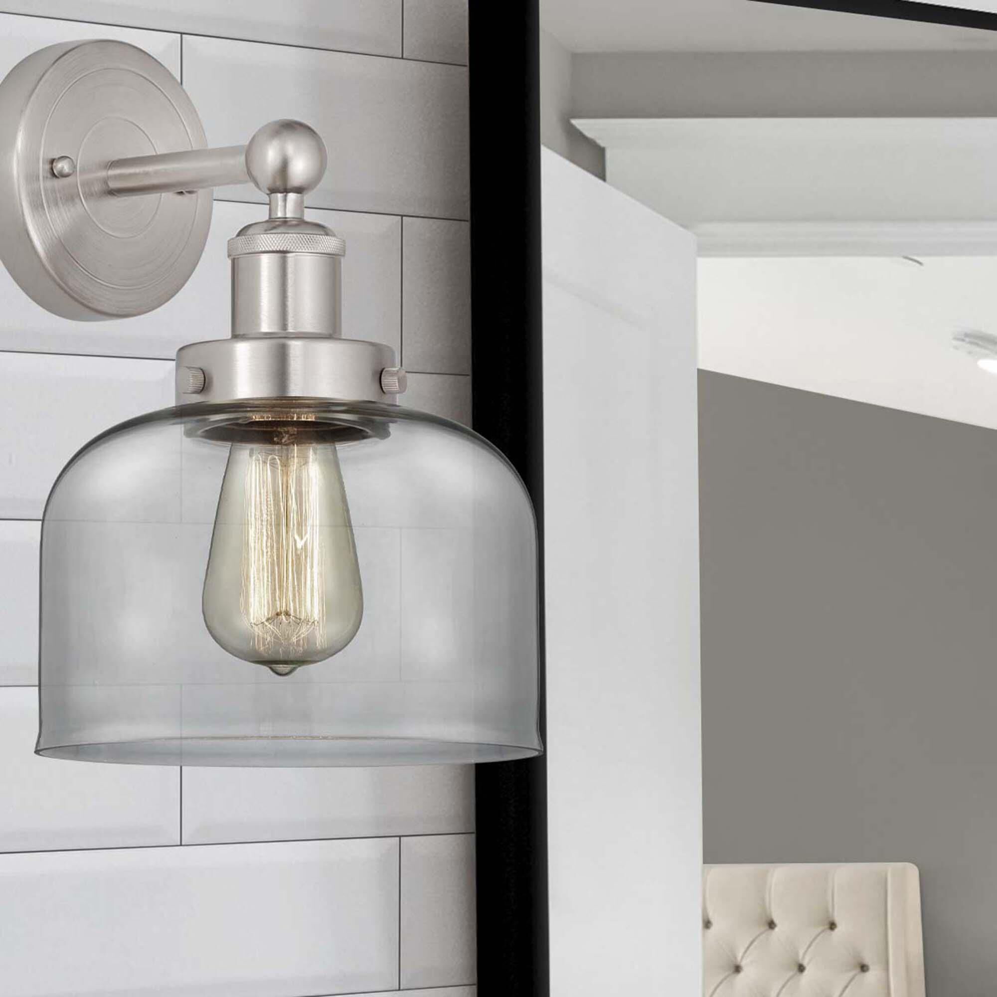 Shown in Brushed Satin Nickel  finish and Clear glass