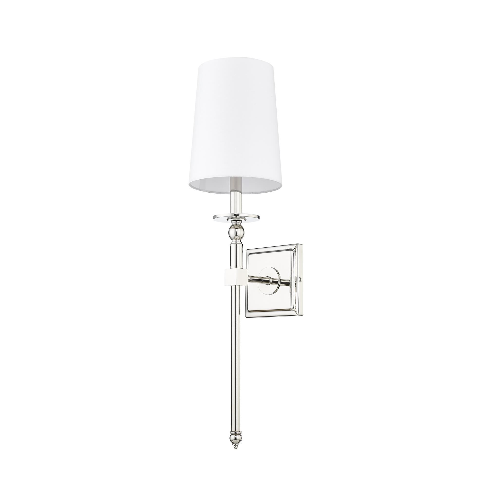 Shown in Polished Nickel finish and White Linen shade