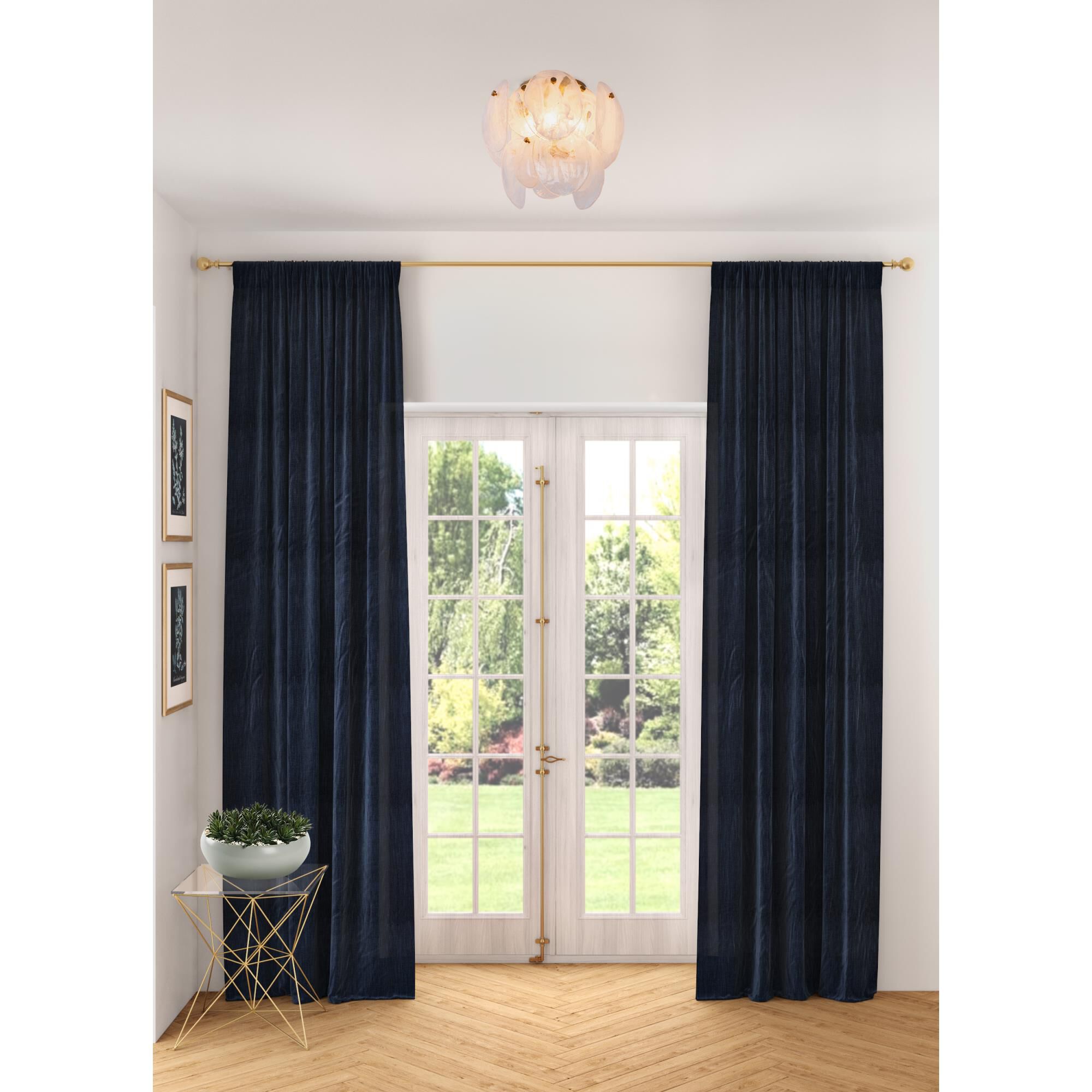 Shown in Brushed Brass finish and Wispy White Murano Style glass