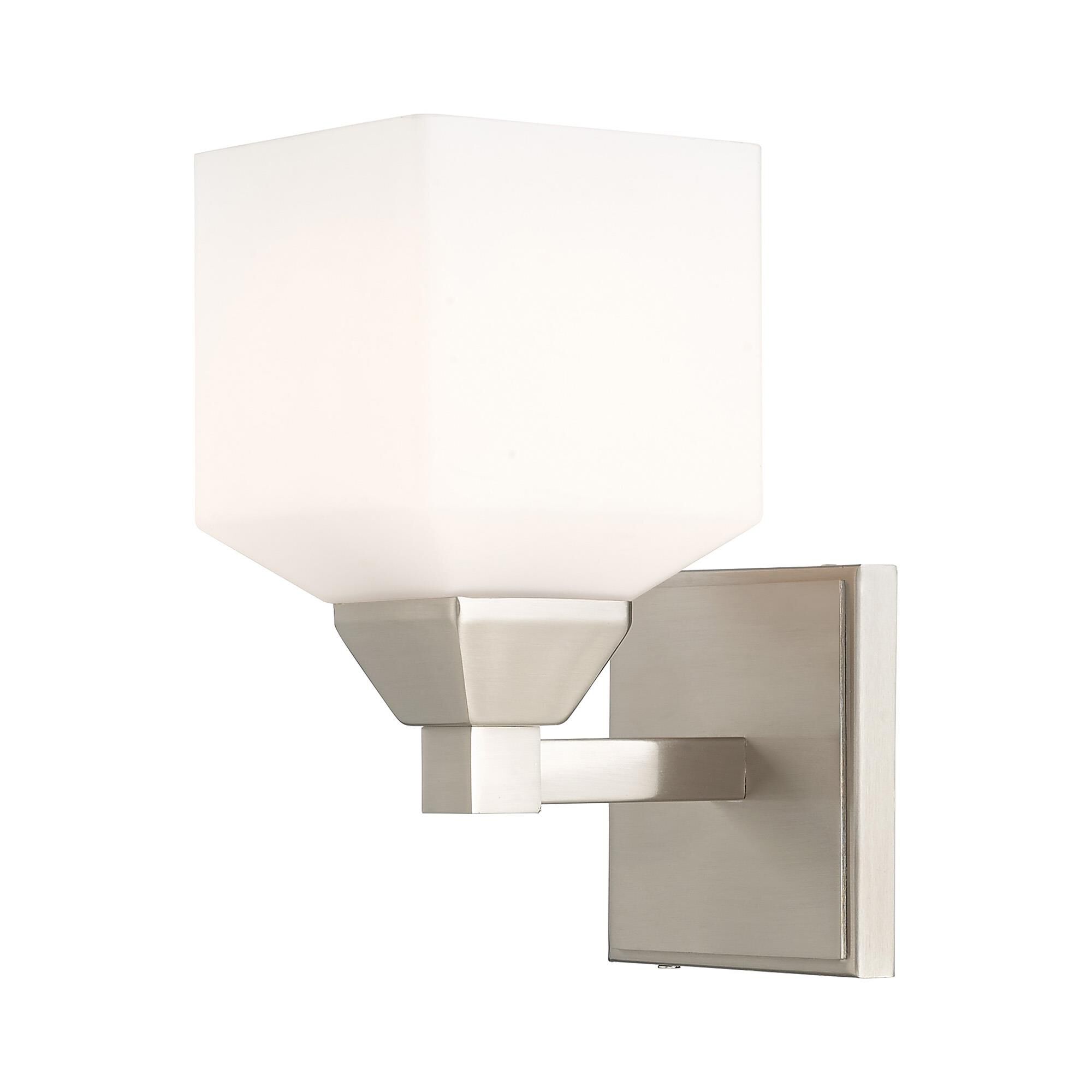 Shown in Brushed Nickel finish and Hand Blown Satin Opal White glass