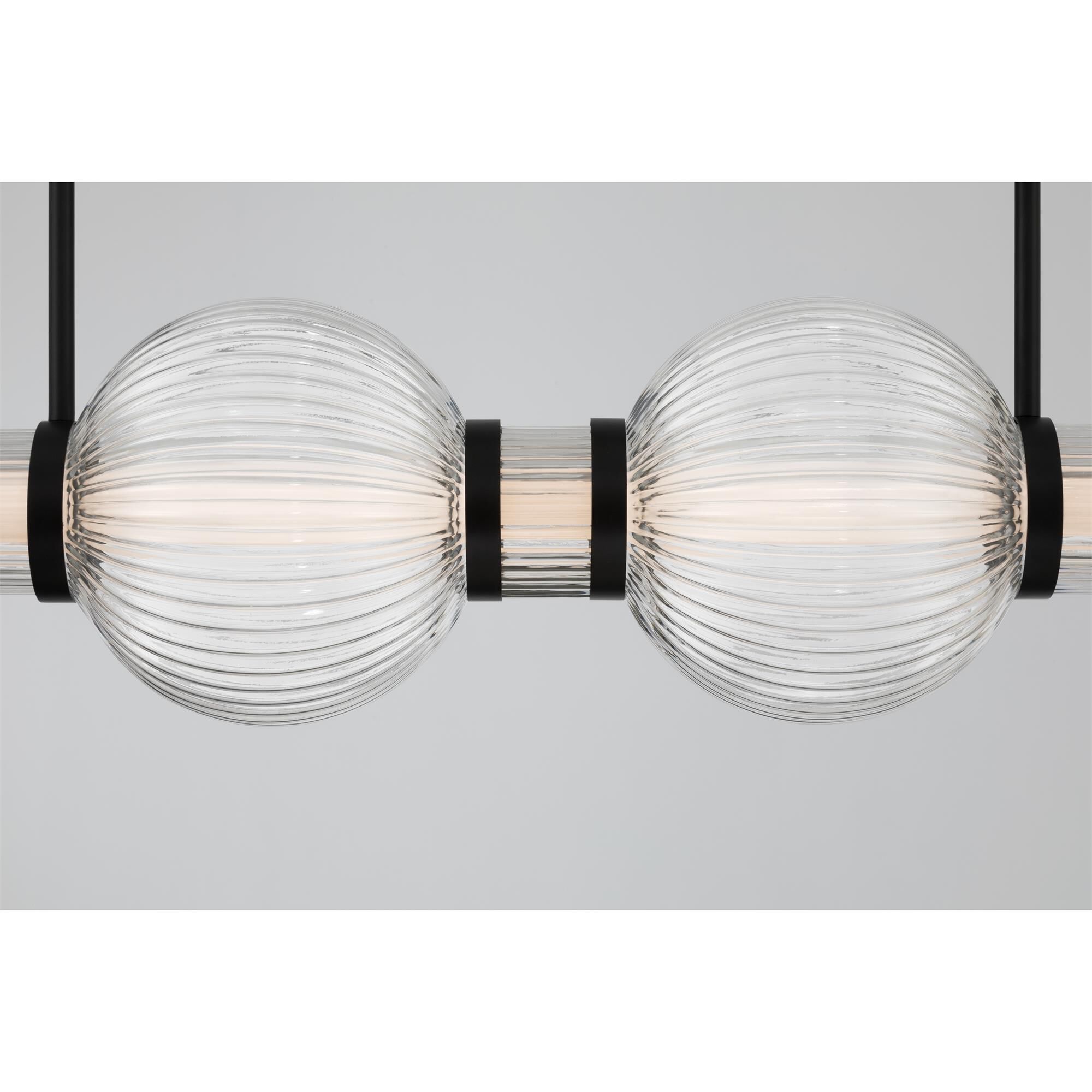 Shown in Dark Matte Black finish and Clear Ribbed glass