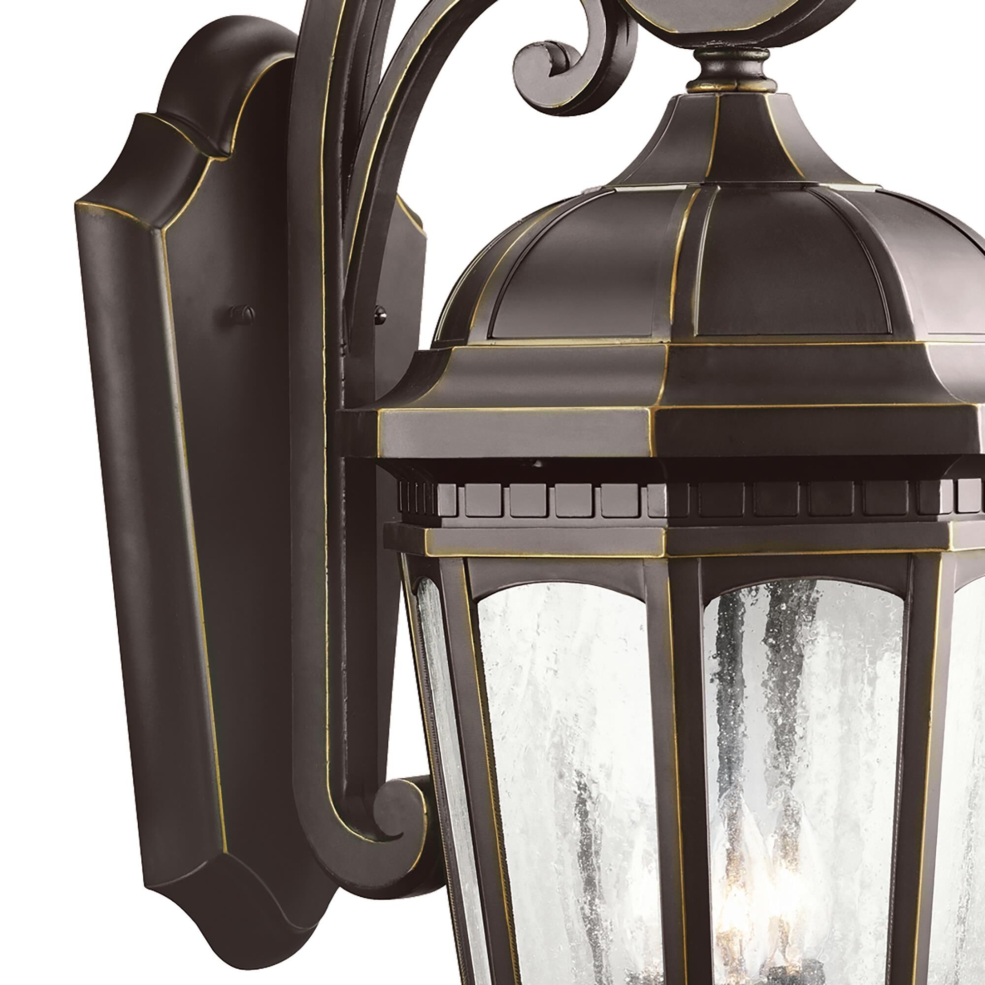 Shown in Rubbed Bronze finish and Clear Seeded glass