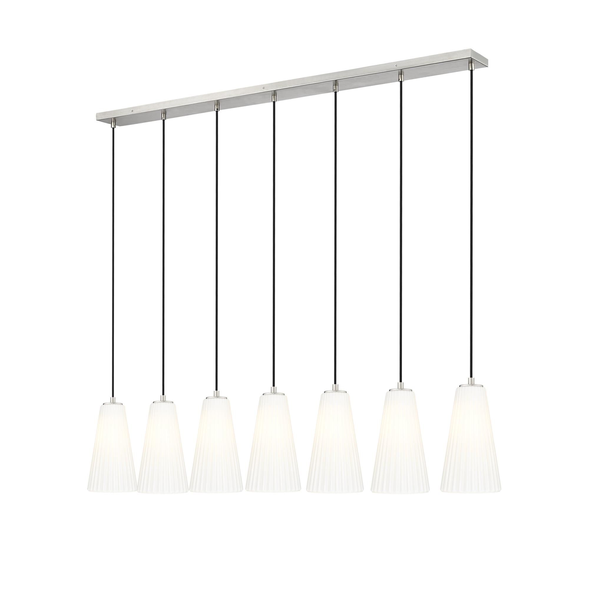 Shown in Brushed Nickel finish and White glass and White shade