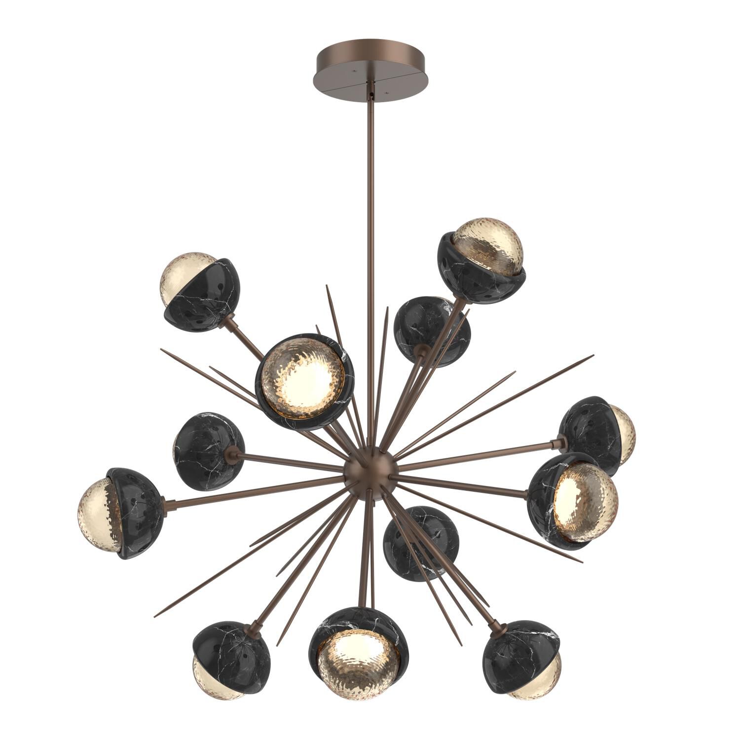 Shown in Burnished Bronze finish and Amber glass and Black Marble accent