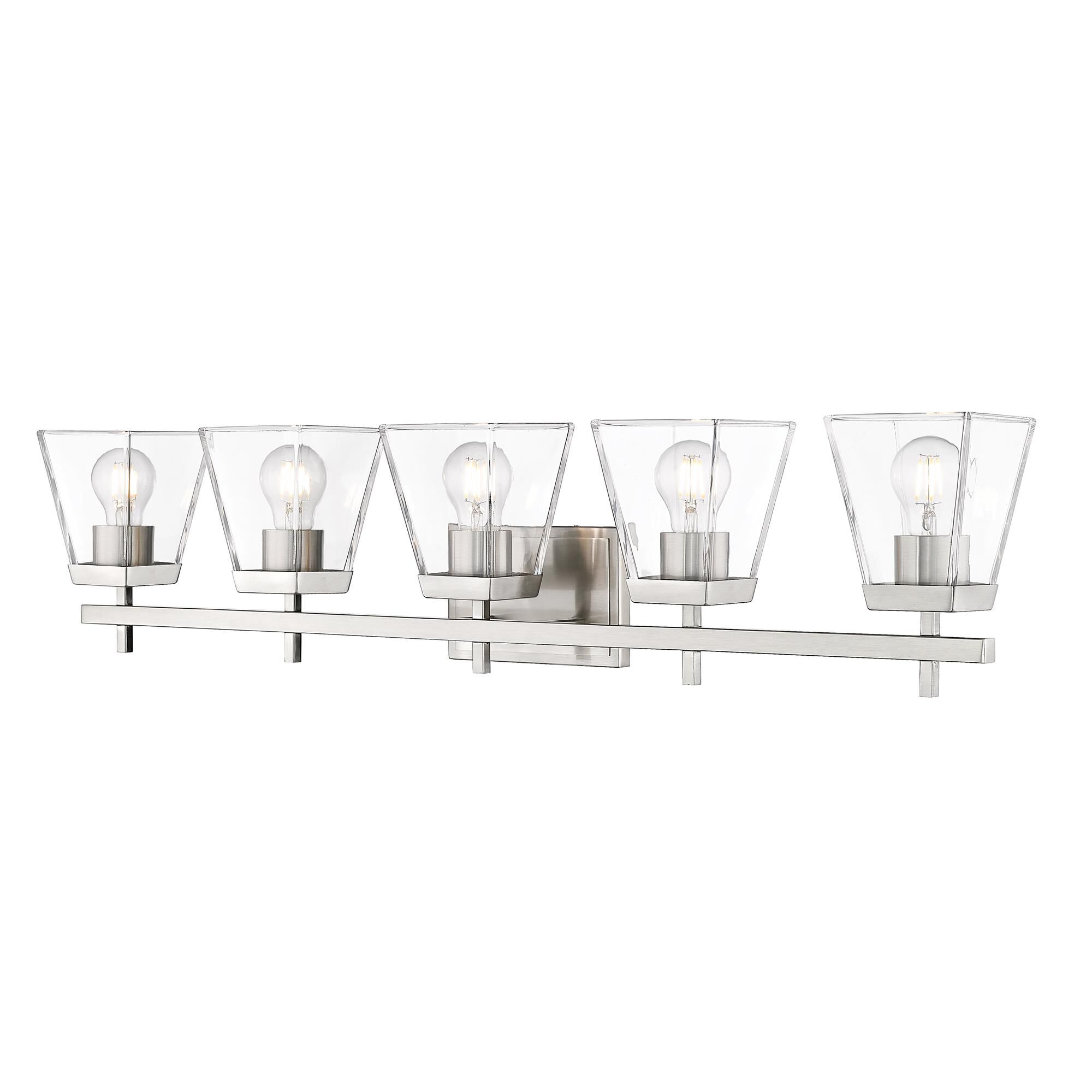 Shown in Brushed Nickel finish and Clear glass