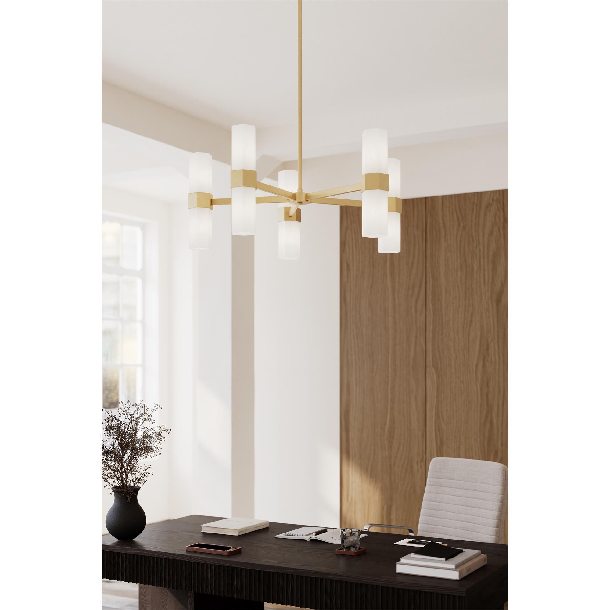 Shown in Legacy Brass finish and Etched Opal glass