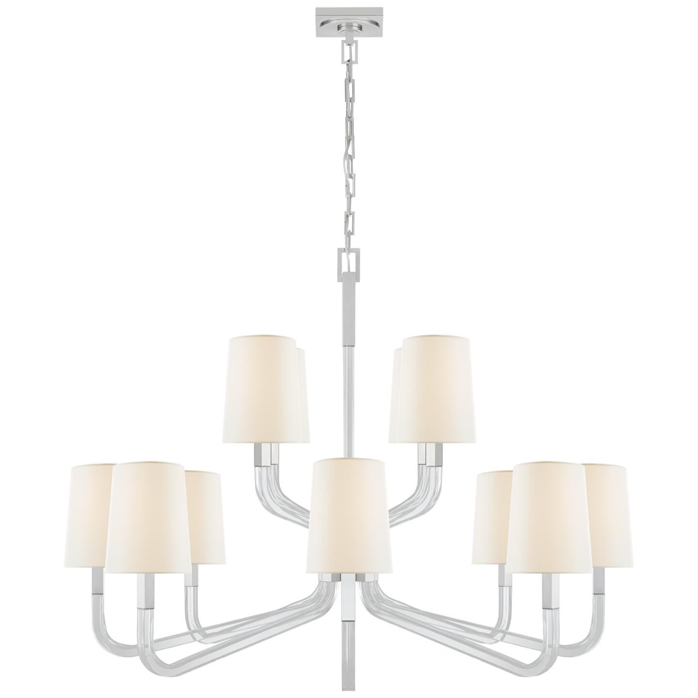 Shown in Polished Nickel And Crystal finish and Linen shade