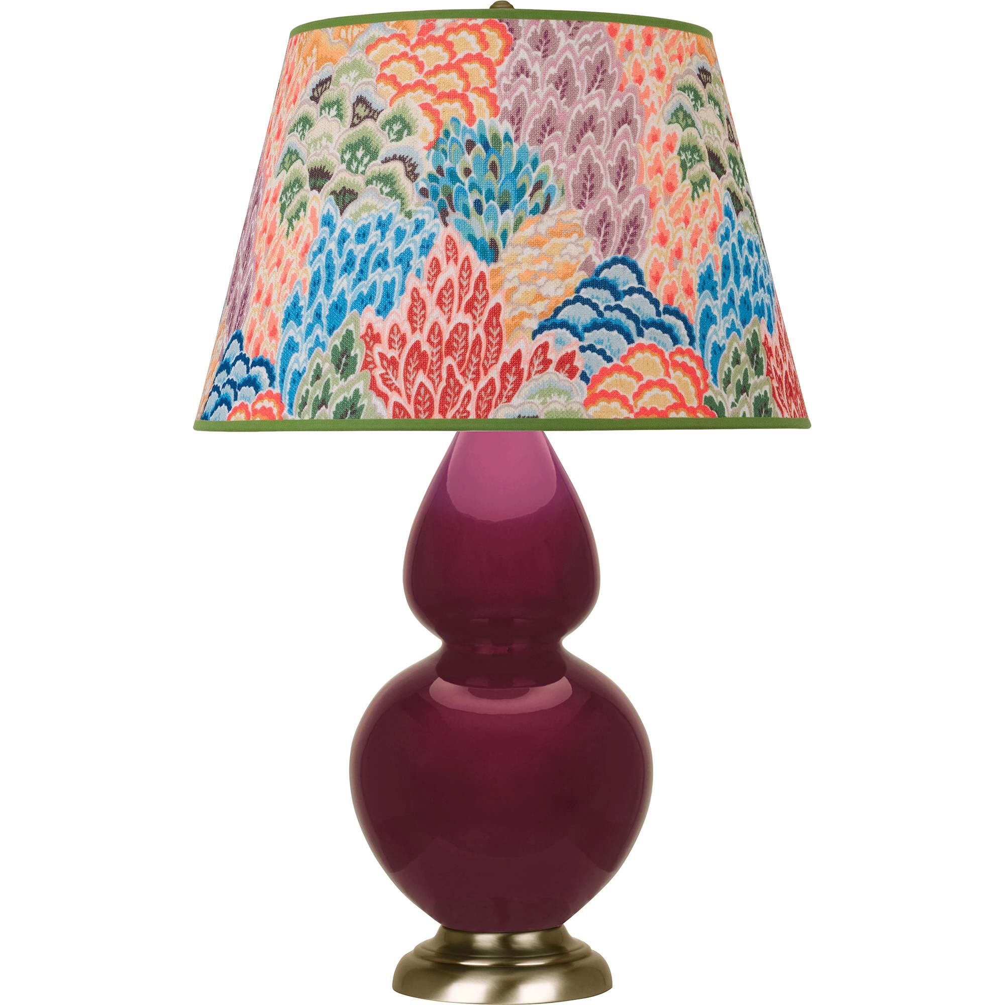Shown in Sugar Plum Glazed finish and Spring Floral shade and Antique Brass accent
