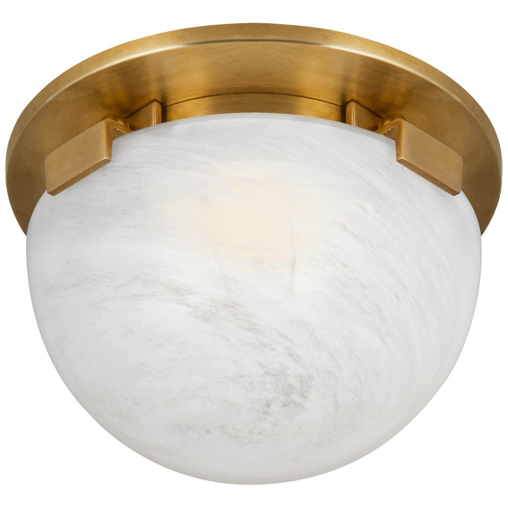 Shown in Hand-Rubbed Antique Brass finish and White Strie glass