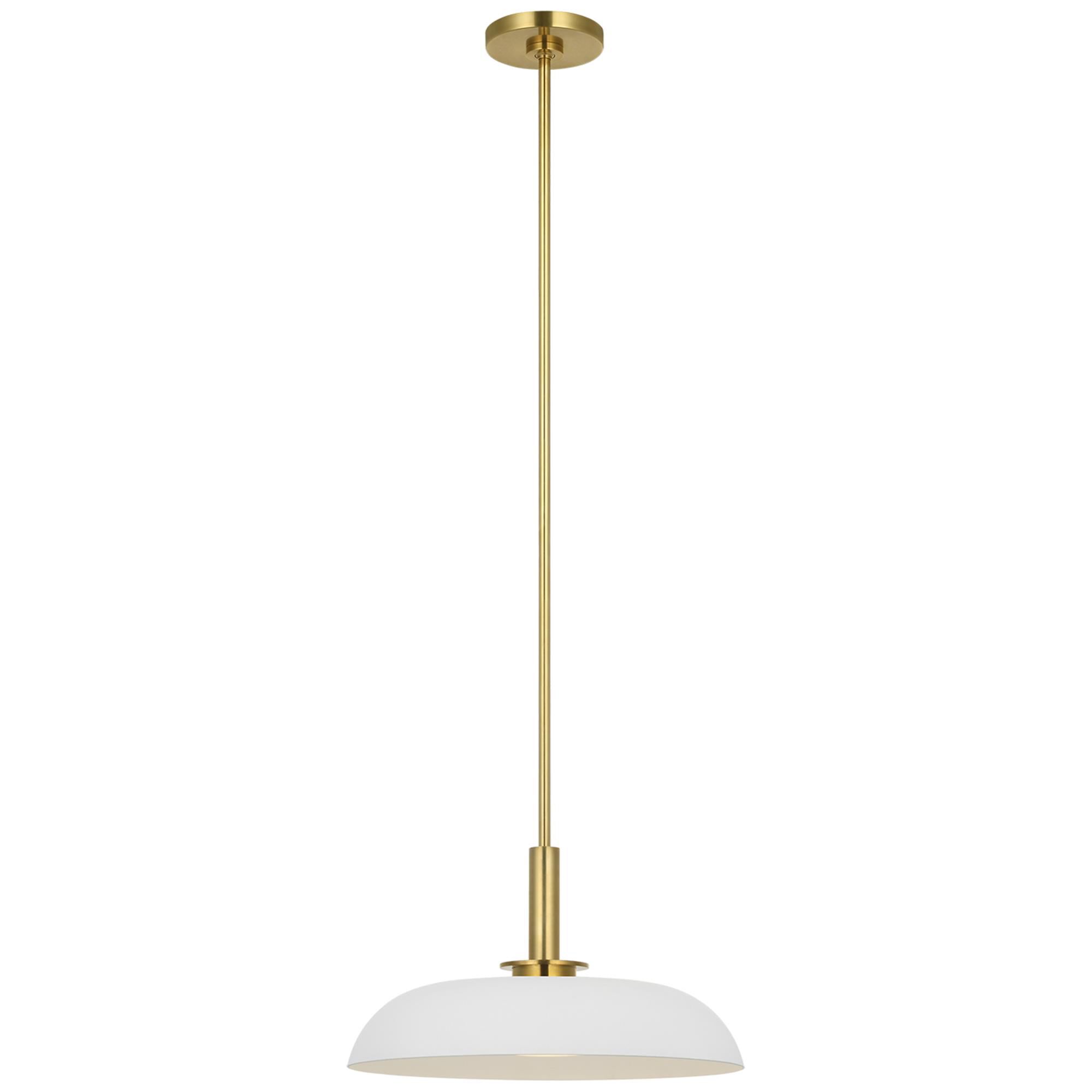 Shown in Hand-Rubbed Antique Brass and Matte White finish and White glass