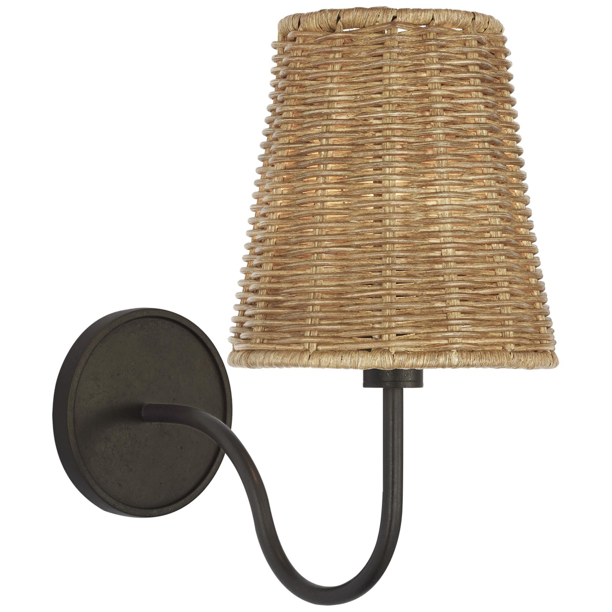 Shown in Aged Iron finish and Natural Wicker shade