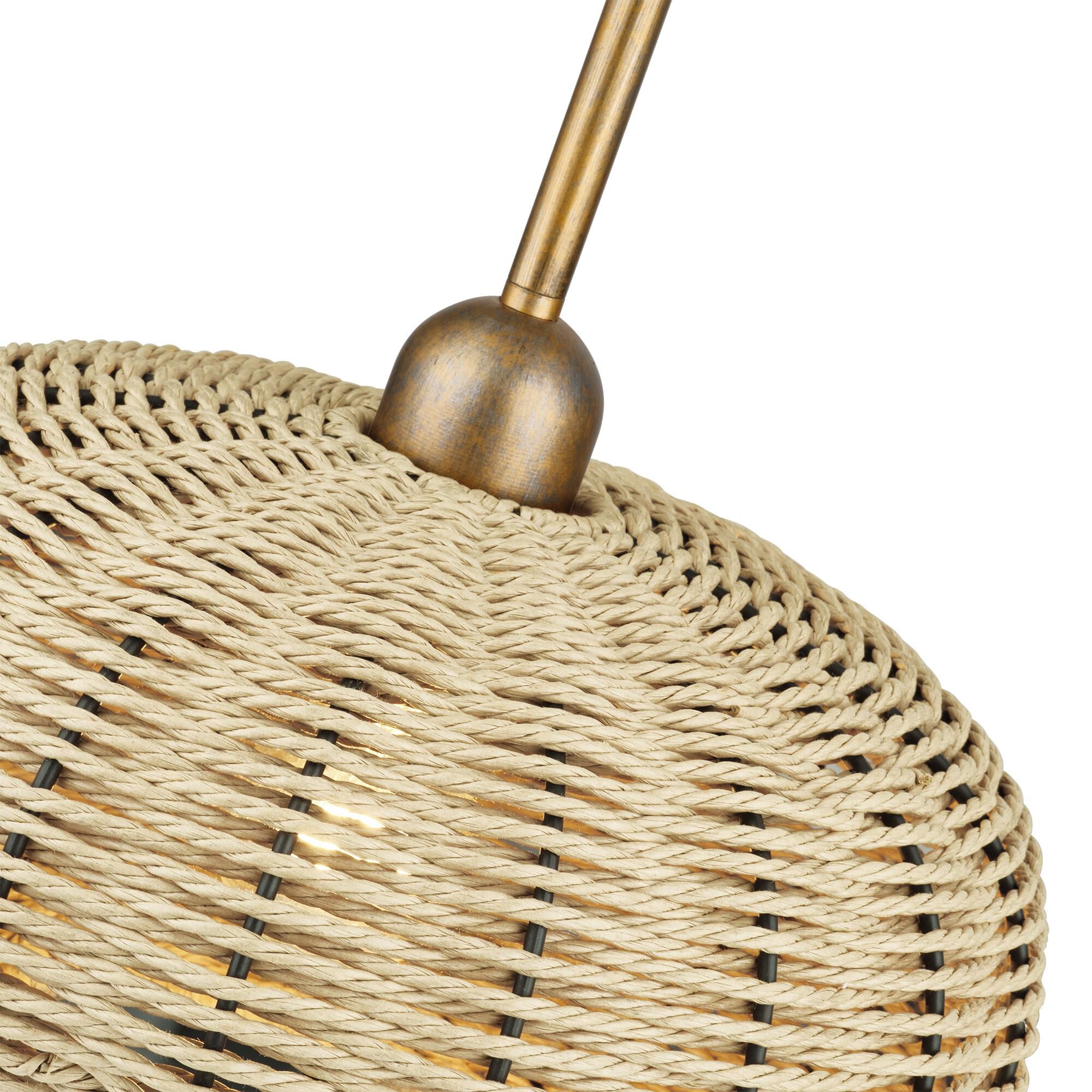 Shown in Antique Gold Leaf finish and Hand-Woven French Beige Paper Rope shade