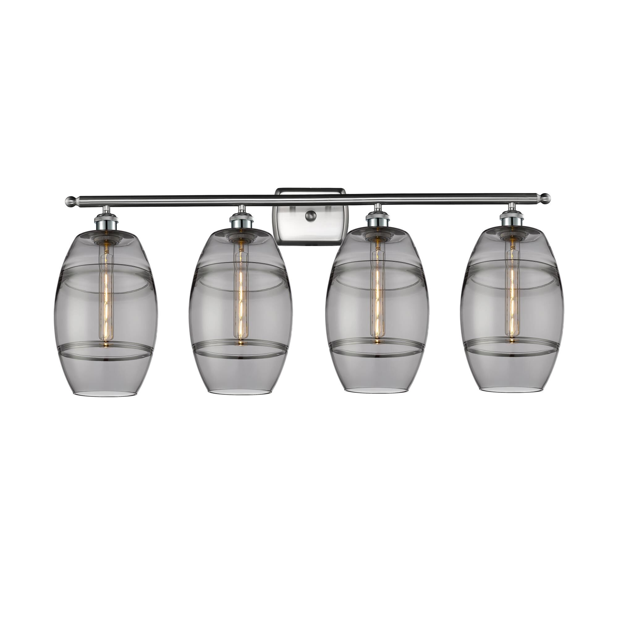 Shown in Brushed Satin Nickel finish and Light Smoke glass