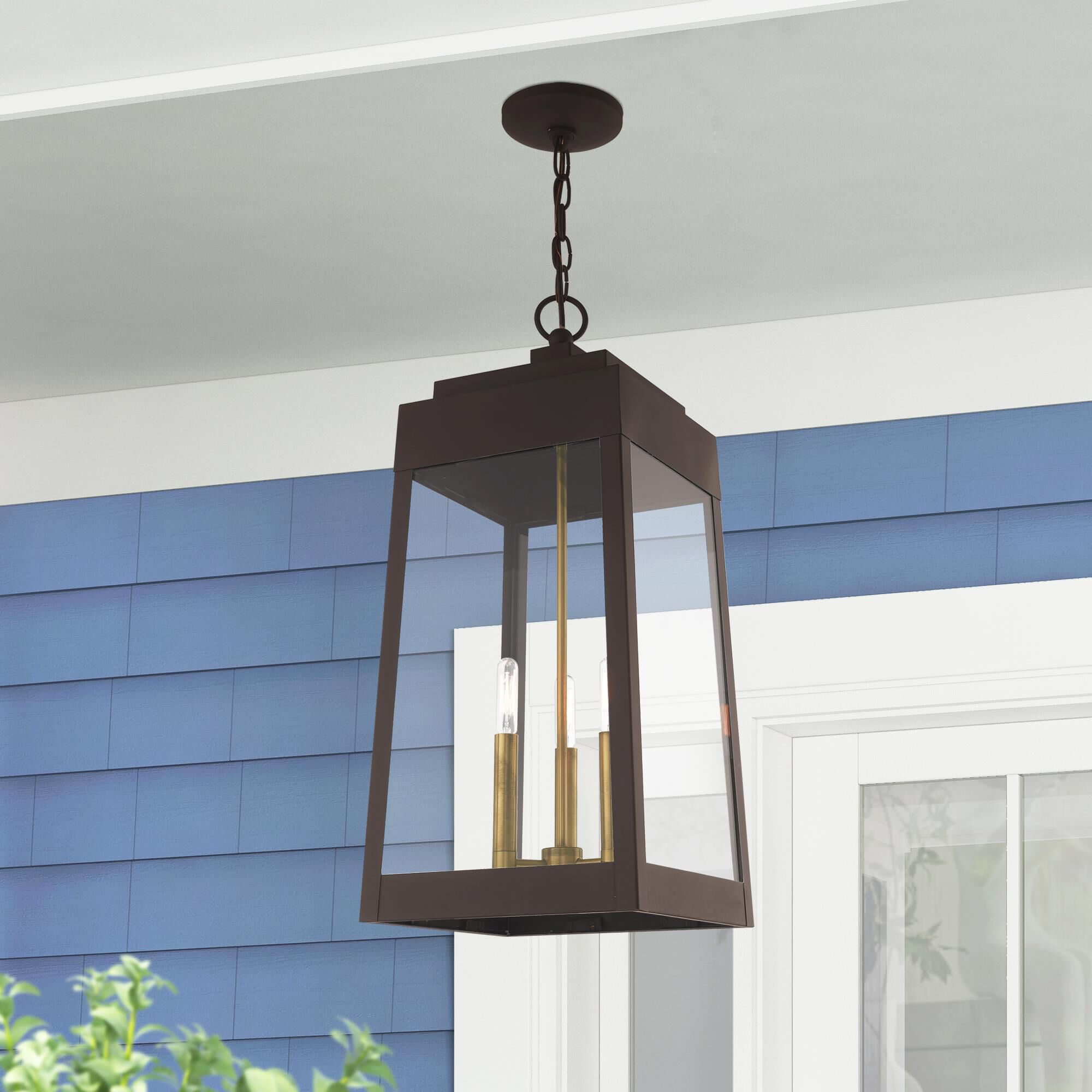 Shown in Bronze finish and Clear glass