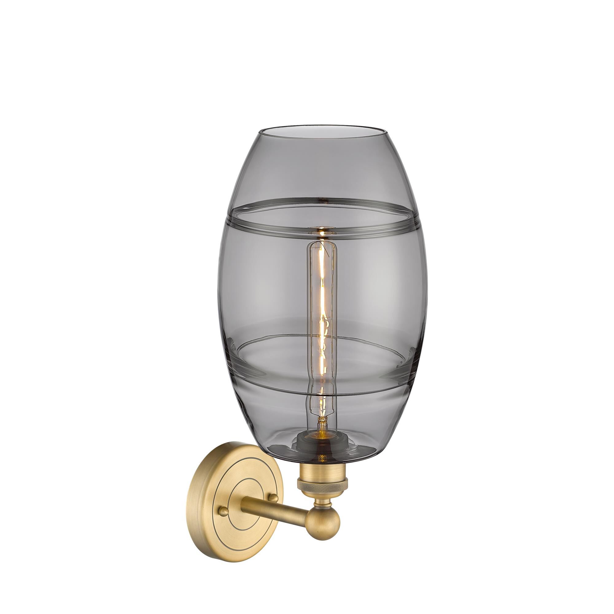 Shown in Brushed Brass finish and Light Smoke glass