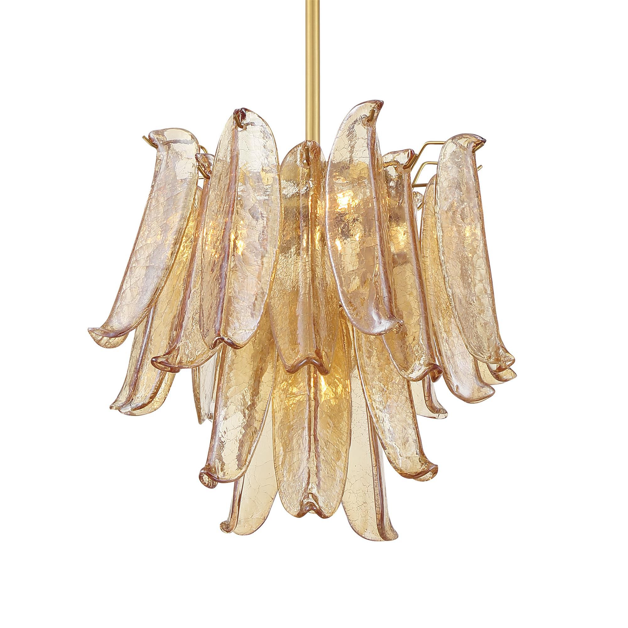 Shown in Legacy Brass finish and Amber Crackled glass