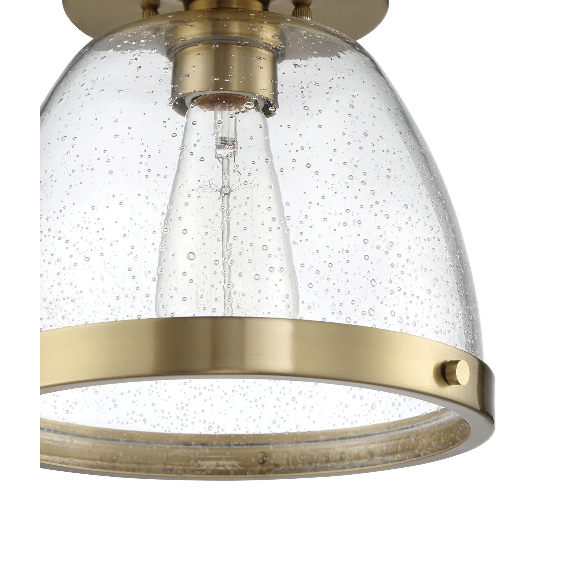 Shown in Satin Brass finish and Clear Seeded glass and Glass shade