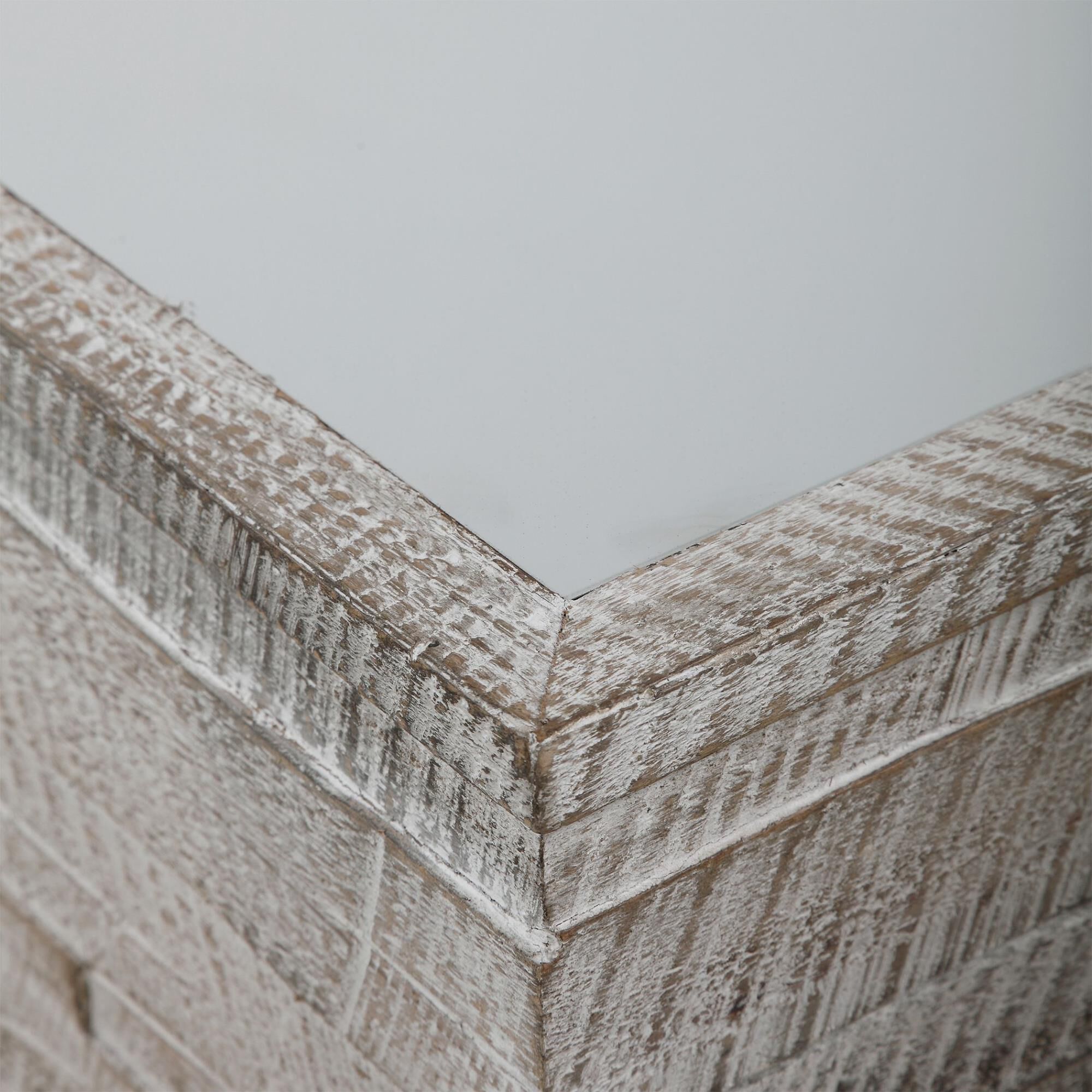 Shown in This Casual Rustic Side Table Features A Pieced Fir Wood Construction With Natural Distress And Chat finish