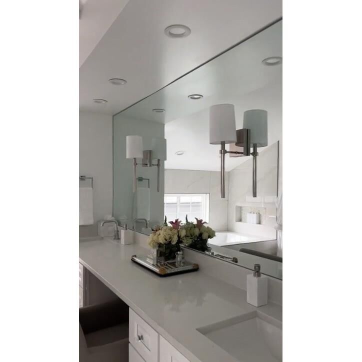 Shown in Polished Nickel finish and Silk glass and White shade