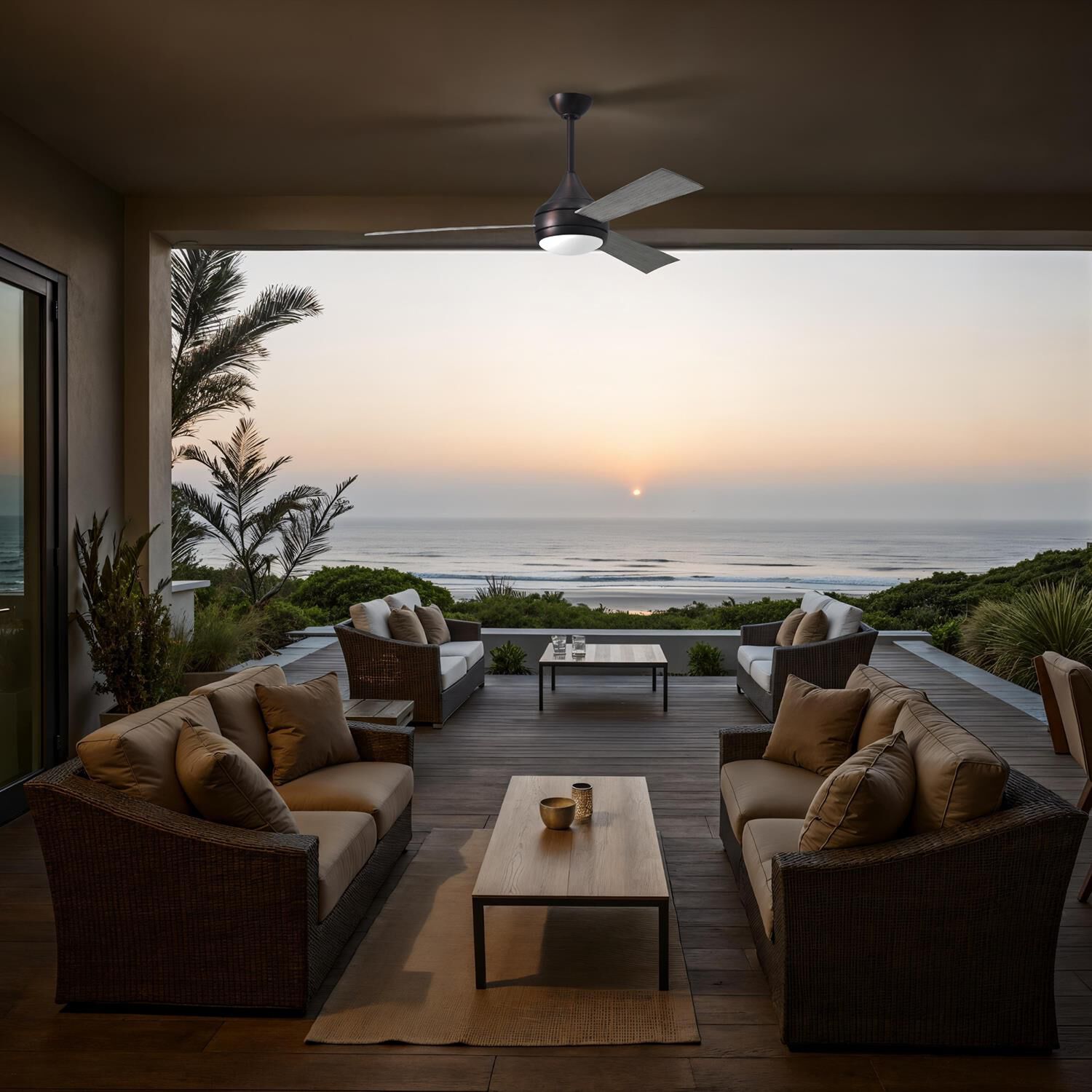 Donaire Outdoor Coastal Wet Rated 52 Inch Ceiling Fan with Light Kit by Matthews Fan Company