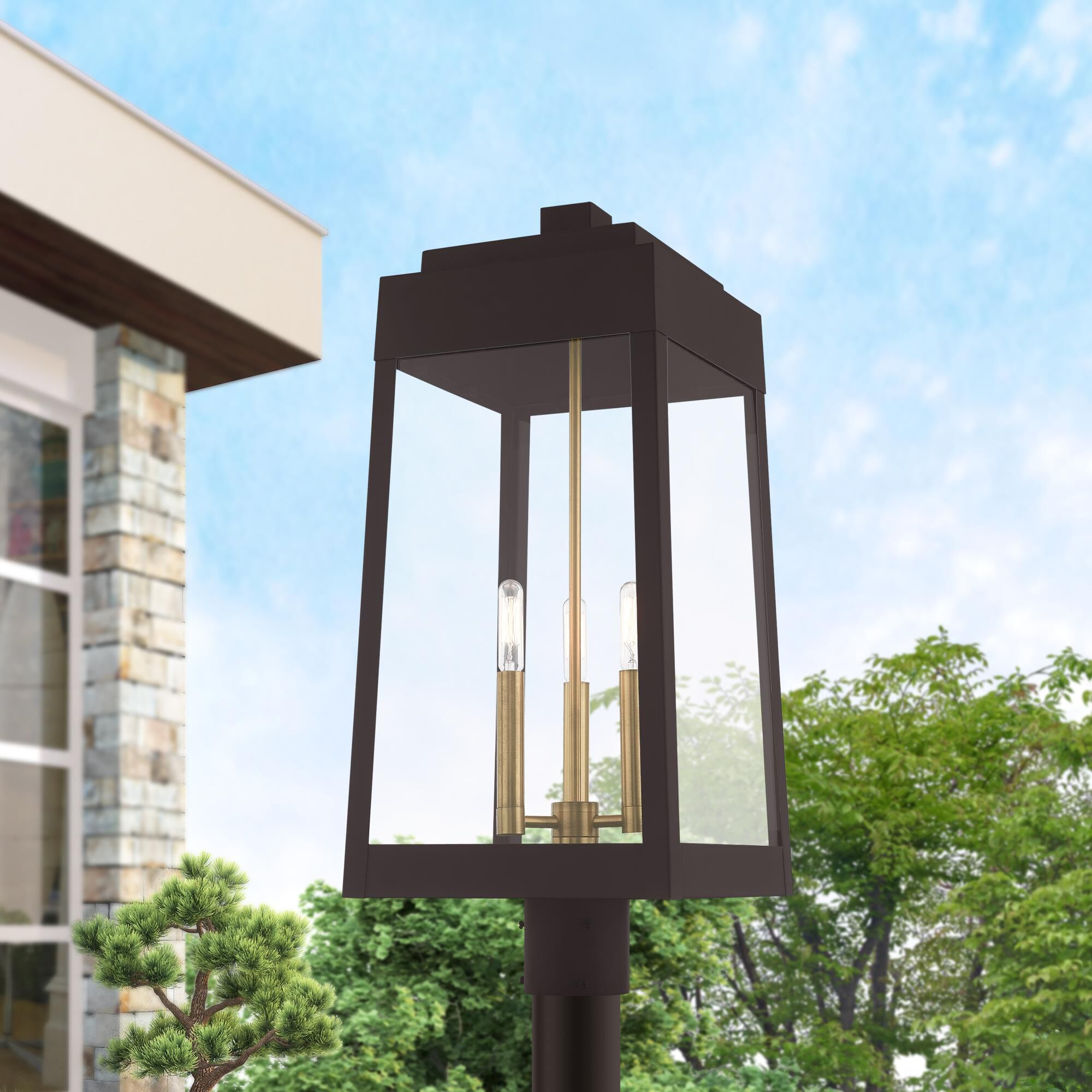 Shown in Bronze finish and Clear glass